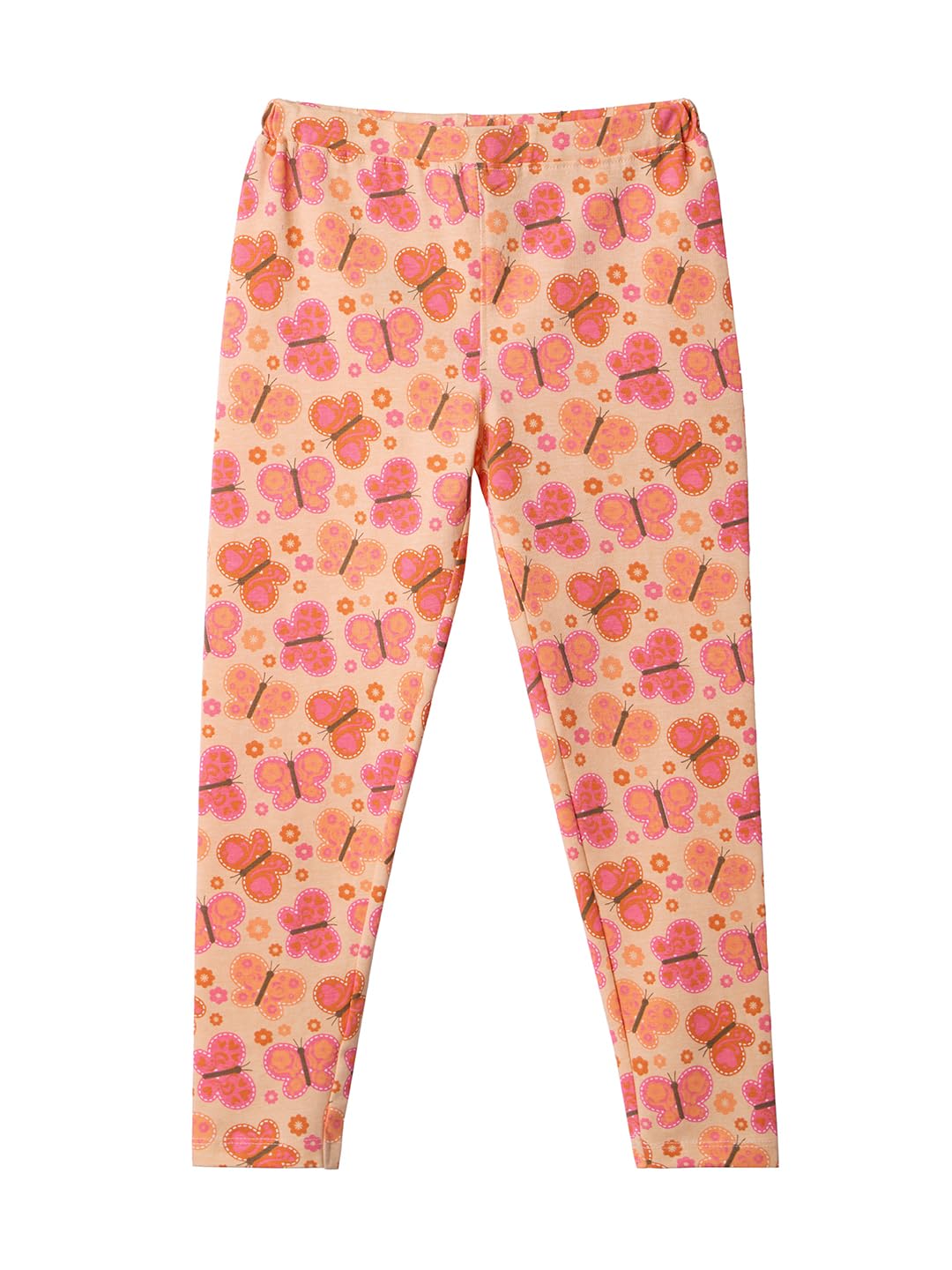 The Souled Store Flutter Girls Pull On Orange All Over Printed Regular Fit Cotton Leggings (2-8 Yrs)