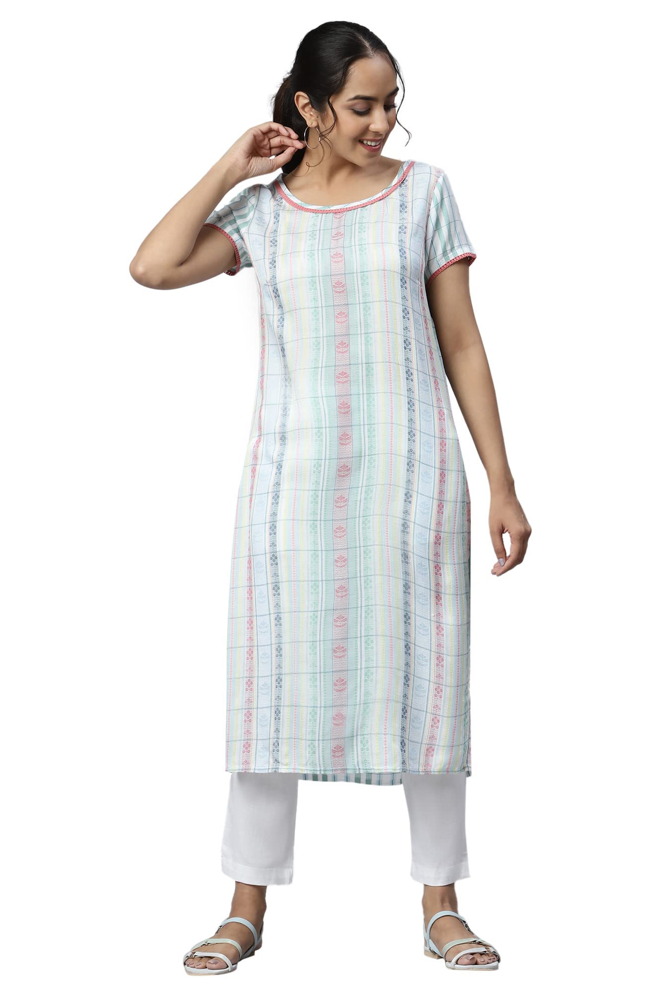 White Floral Motifs Dobby Kurta (Size: 2XL)-24AUA13363SS-702539