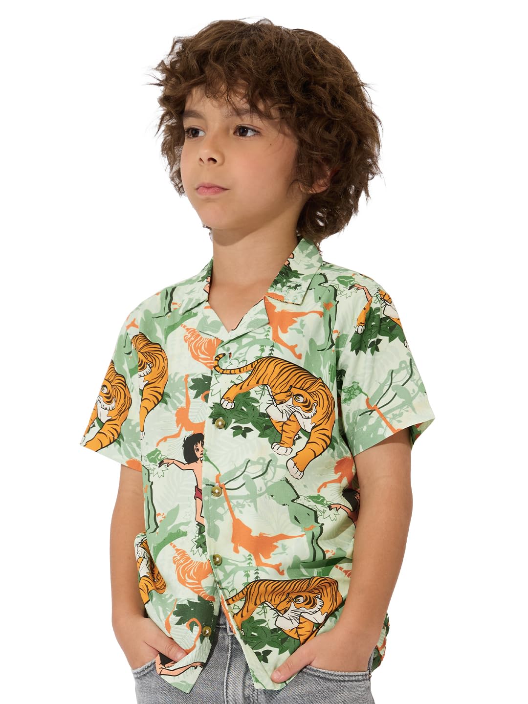 The Souled Store Officials Jungle Book Originals: Mowglis Quest Boys Short Sleeves Collared Neck Button Graphic Printed Cotton