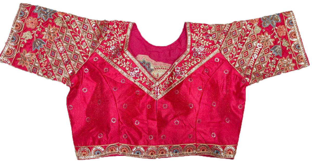 Pujia Mills WomenS Ethnic Wear Golden Codding With Multi Embroidery Sequence Work Sweetheart Neck Half Sleeve Readymade Bridal