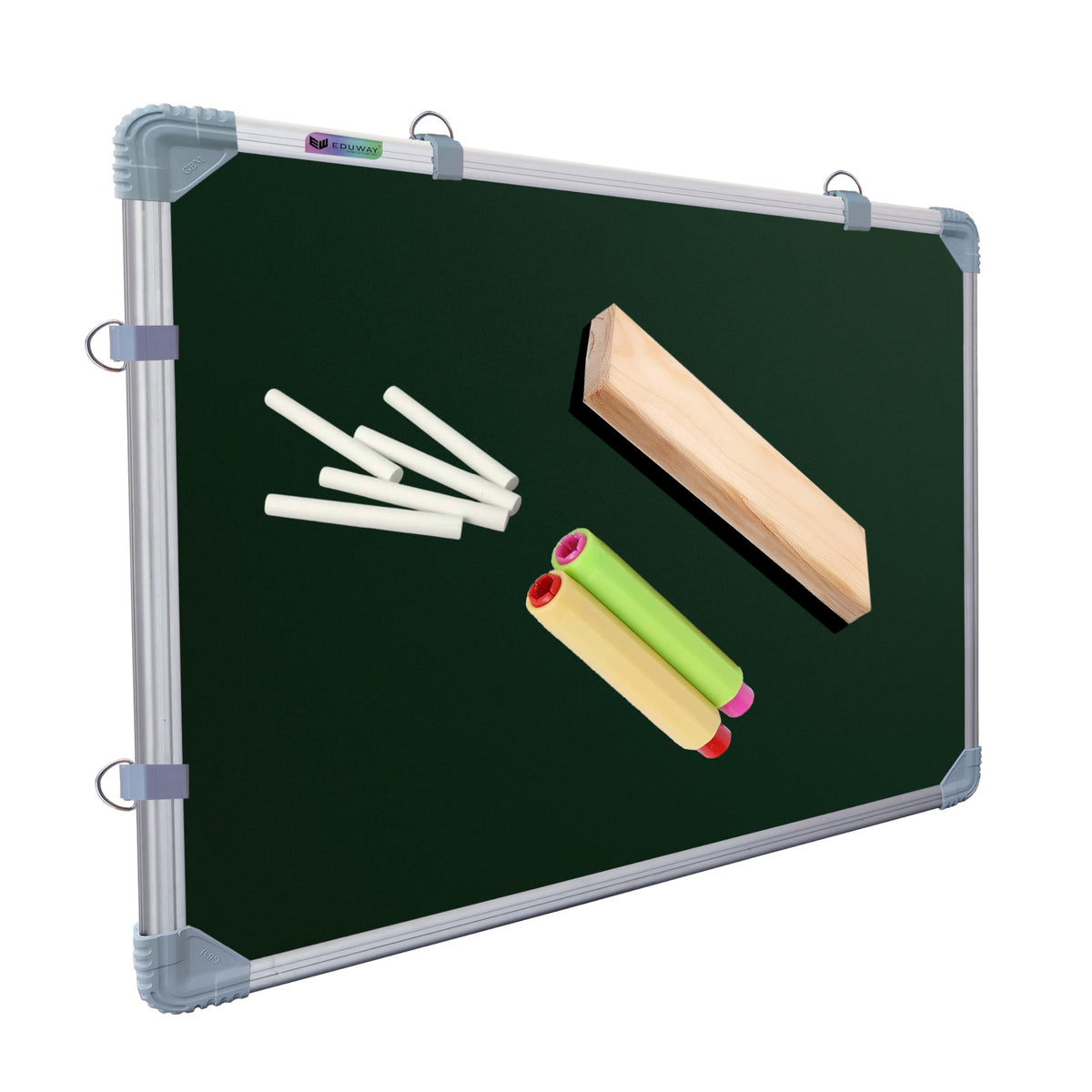 Eduway 2X3 Feet Kunj Non-Magnetic Double-Sided Chalk Board & White Board (Combo Pack) With 1 Wooden Duster, 2 Chalk Holders, 10
