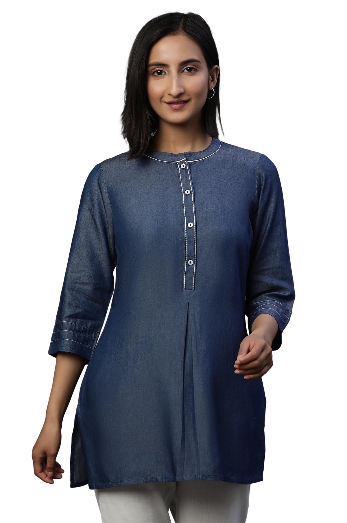Aurelia Womens Denim Straight Fit Solid Straight Kurti