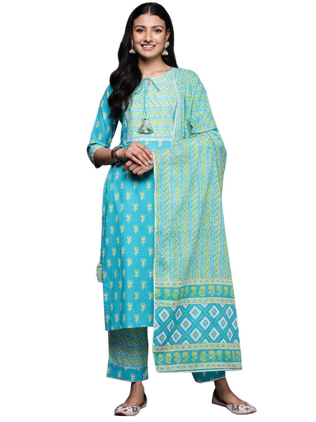 Libas WomenS Cotton Kurta Sets (34182_Blue