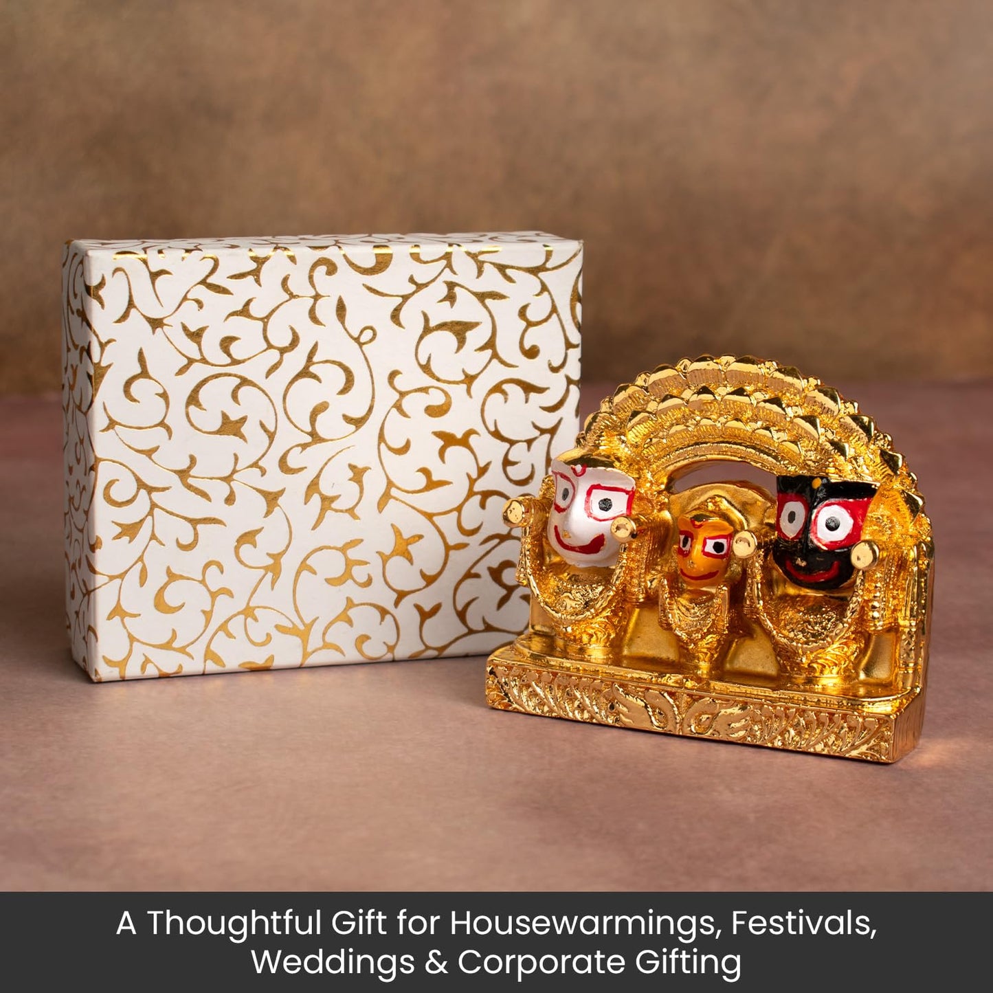Astrotalk Shri Jagannath Idol (4x3.5 Inch) | Gold Plated Trio Murti | for Protection & Positivity | Car Dashboard God Idol | Home Decor for Living Room & Office | Gift for Man & Woman