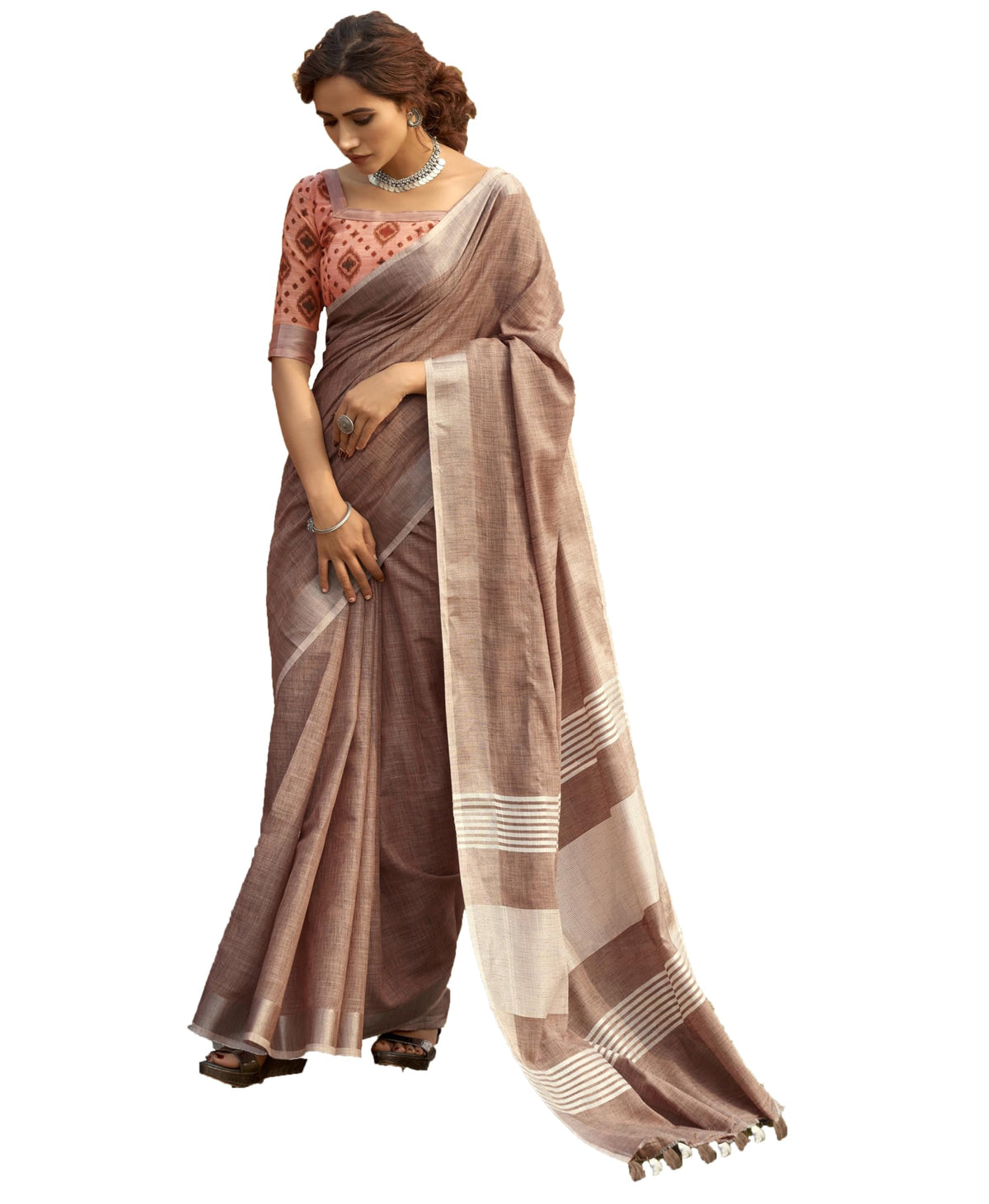 Pujia Mills Woman Soft Linen Saree With Zari Woven Design Cotton Saree Zari Border Saree Indian Ethnic Wear Saree Cotton Saree C