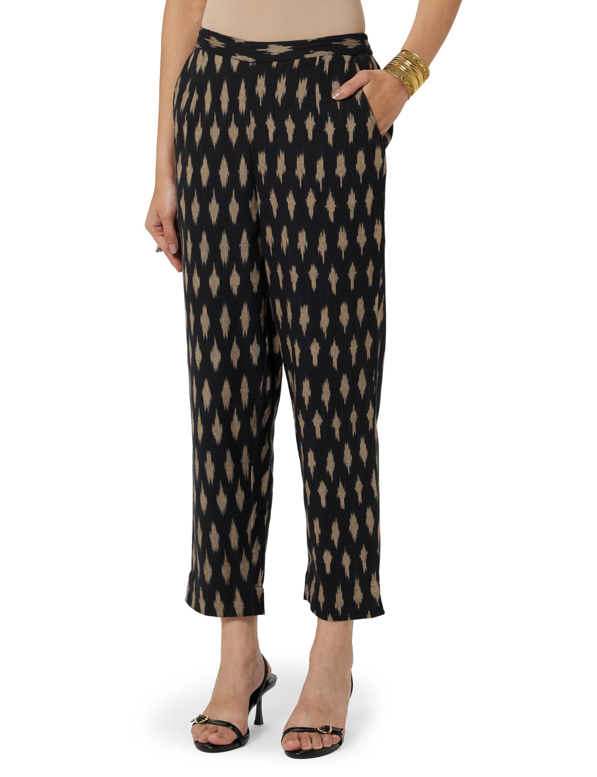 Fabindia Women Ikat Tapered Casual Pant Cotton_Xs Black