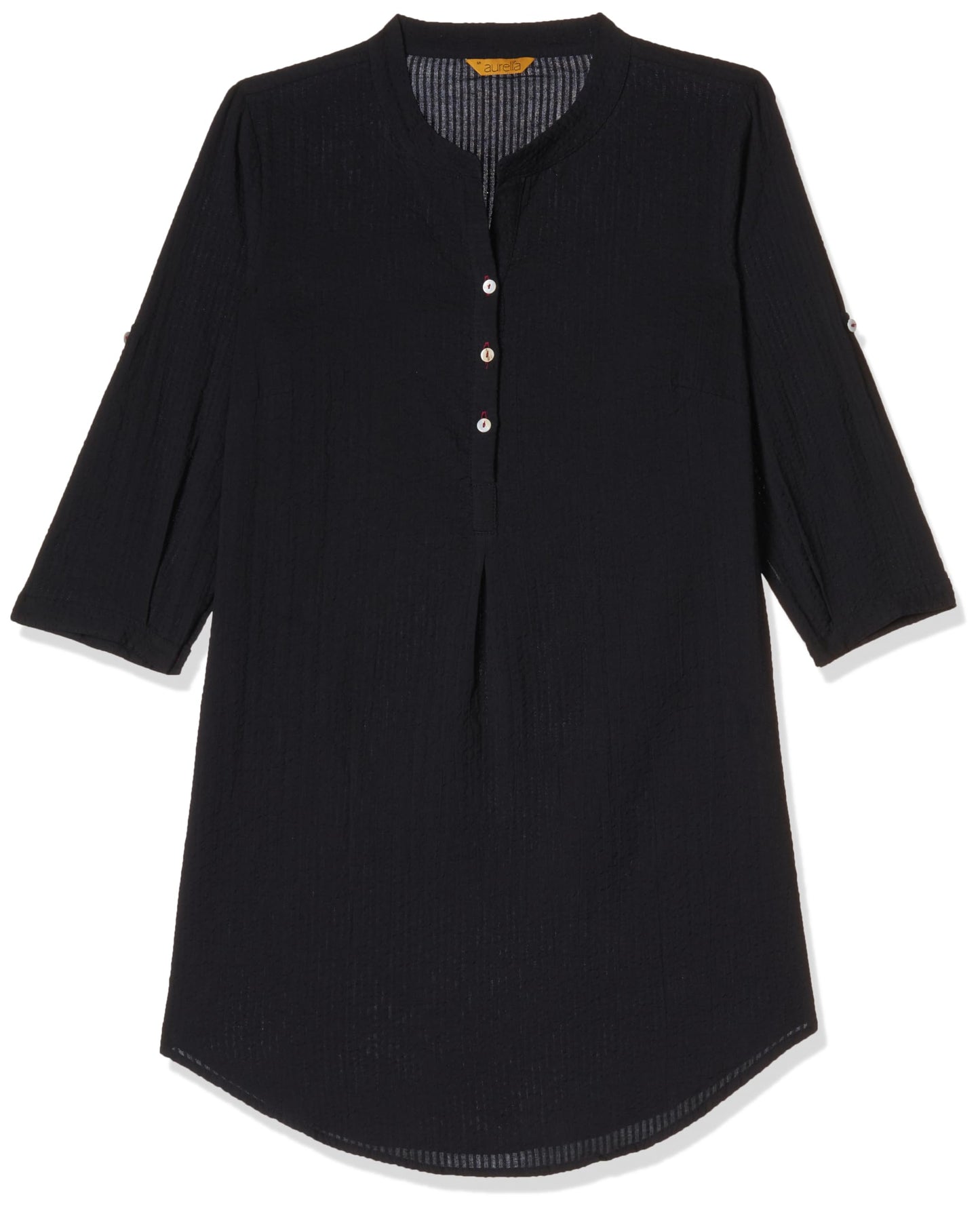 Aurelia WomenS Black Textured Cotton-Rayon Blend Regular Kurti
