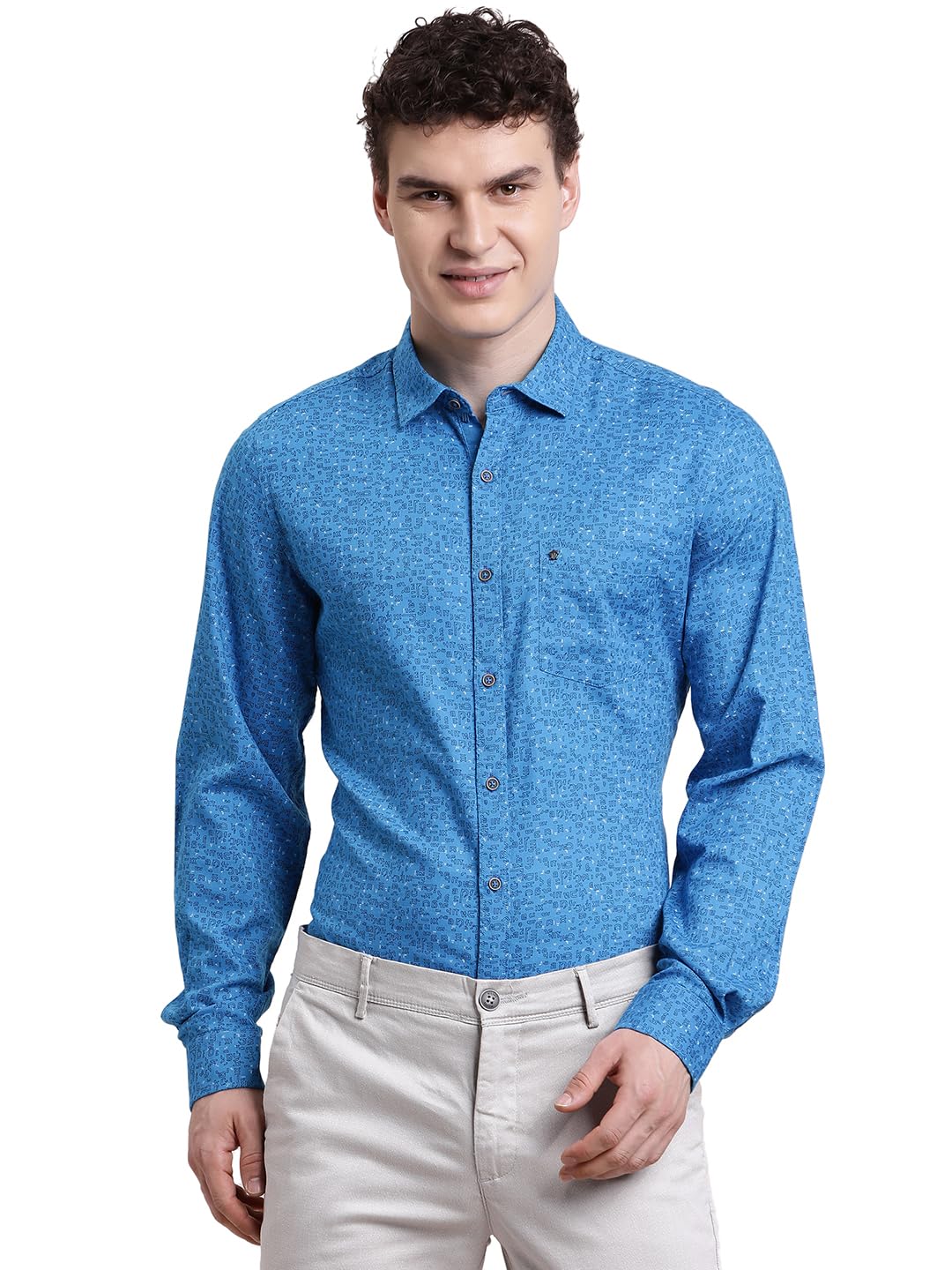 Turtle Men Slim Fit Printed Pure Cotton Blue Casual Shirt