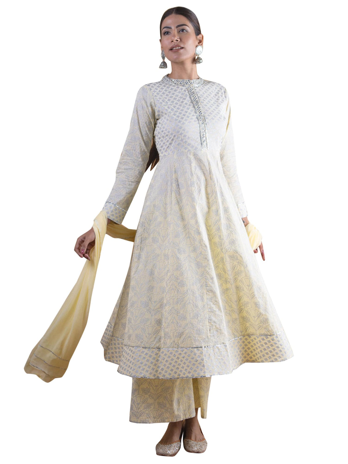 Libas Womens Silk Blend Kurta Set (5717_Yellow