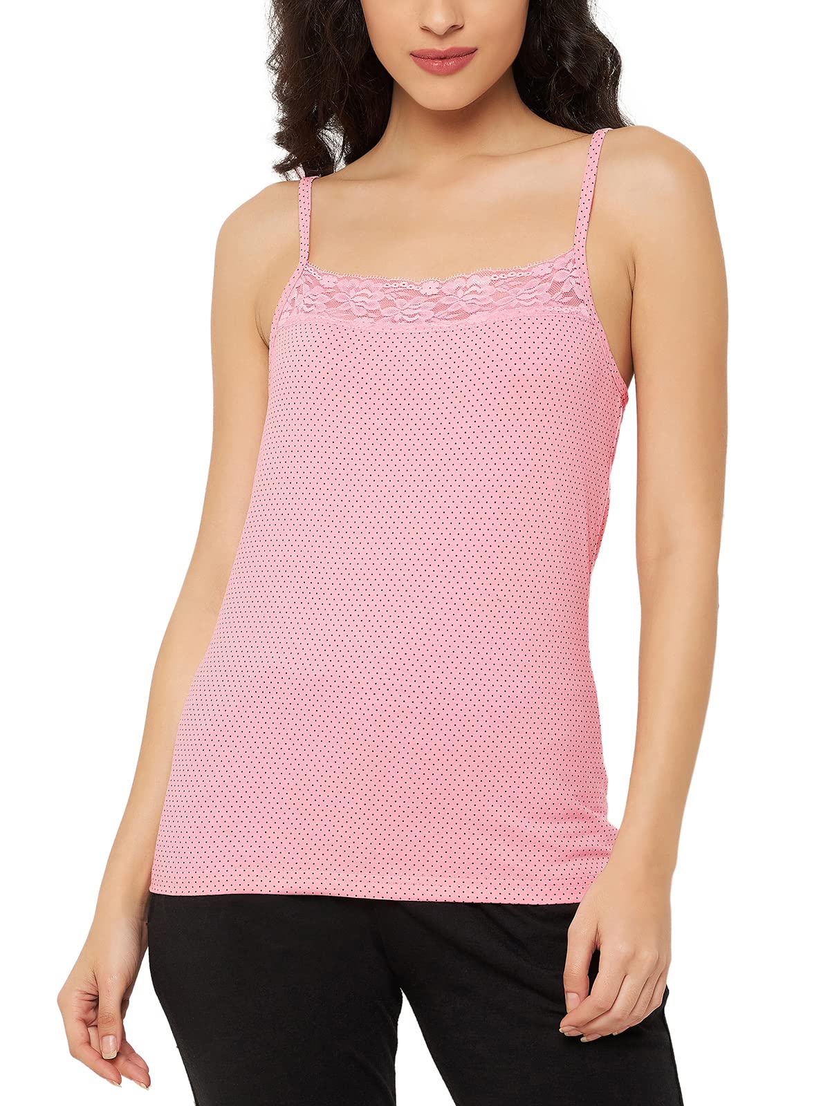 Clovia Womens Cotton Pretty Polka Cami Top (CM0020D22_Pink_XXL)
