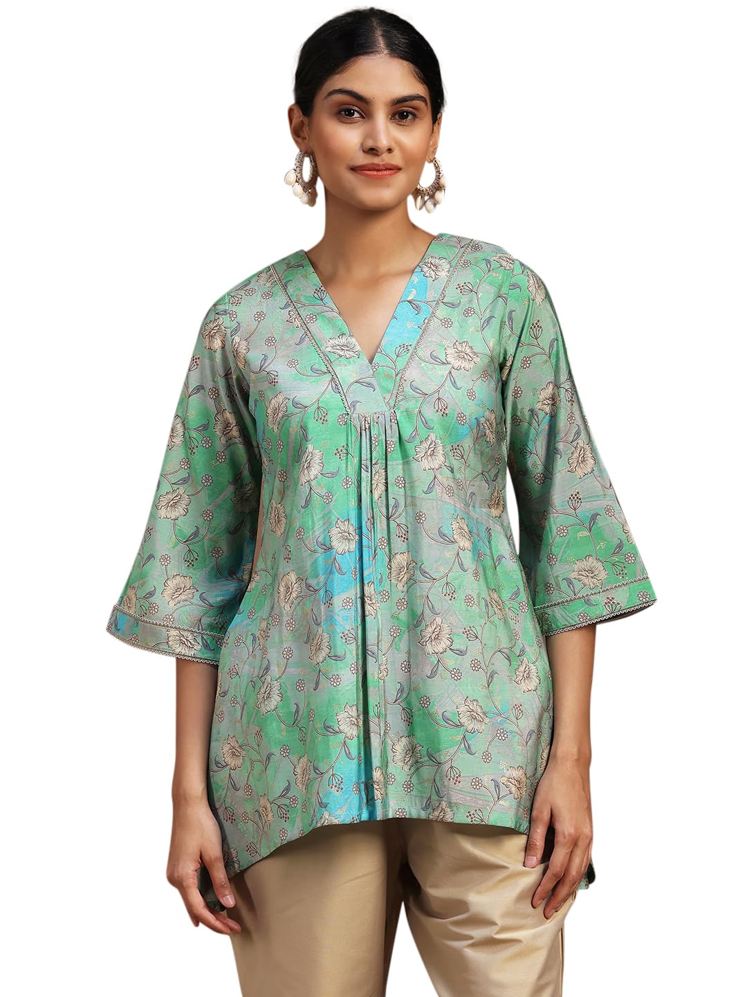 Libas WomenS Silk Blend Regular Kurti (29112O_Green