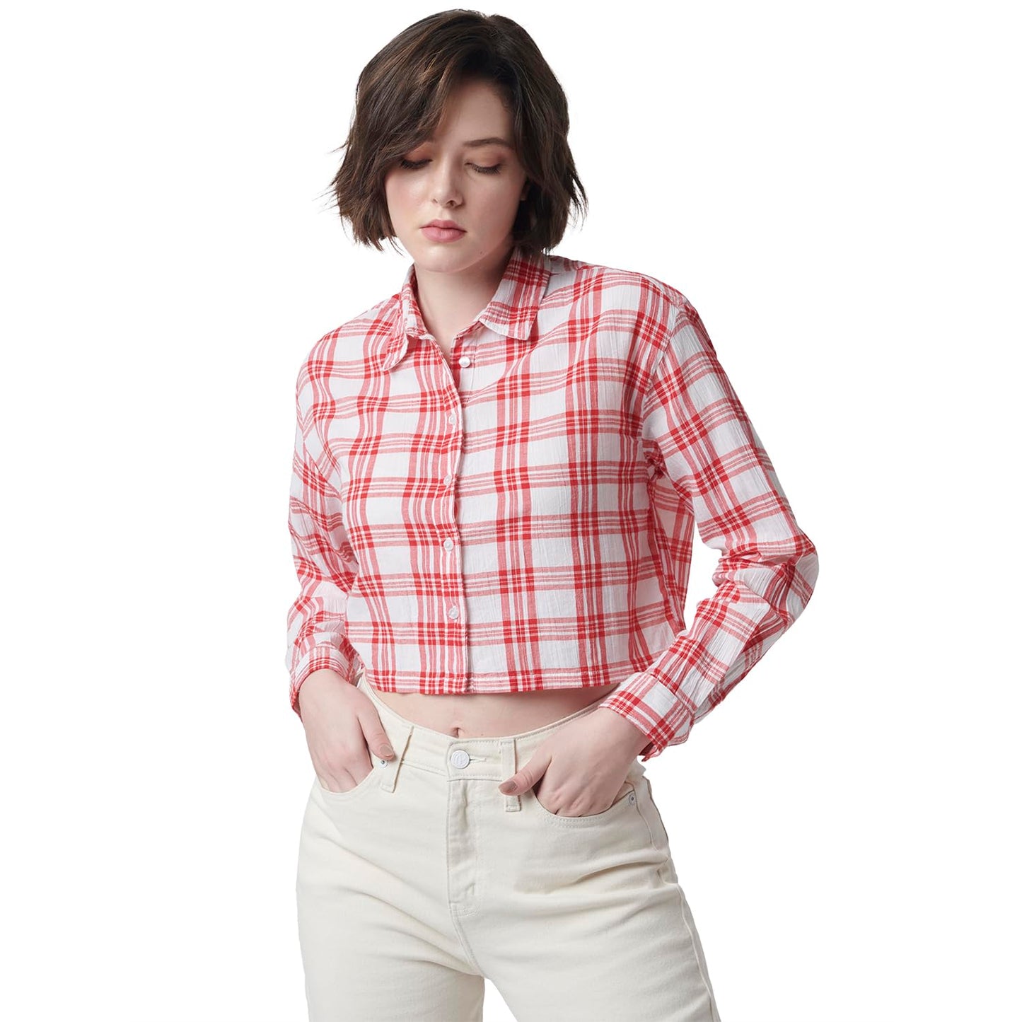 Pepe Jeans Printed Cotton Collar Neck WomenS Shirt (Red, Small)