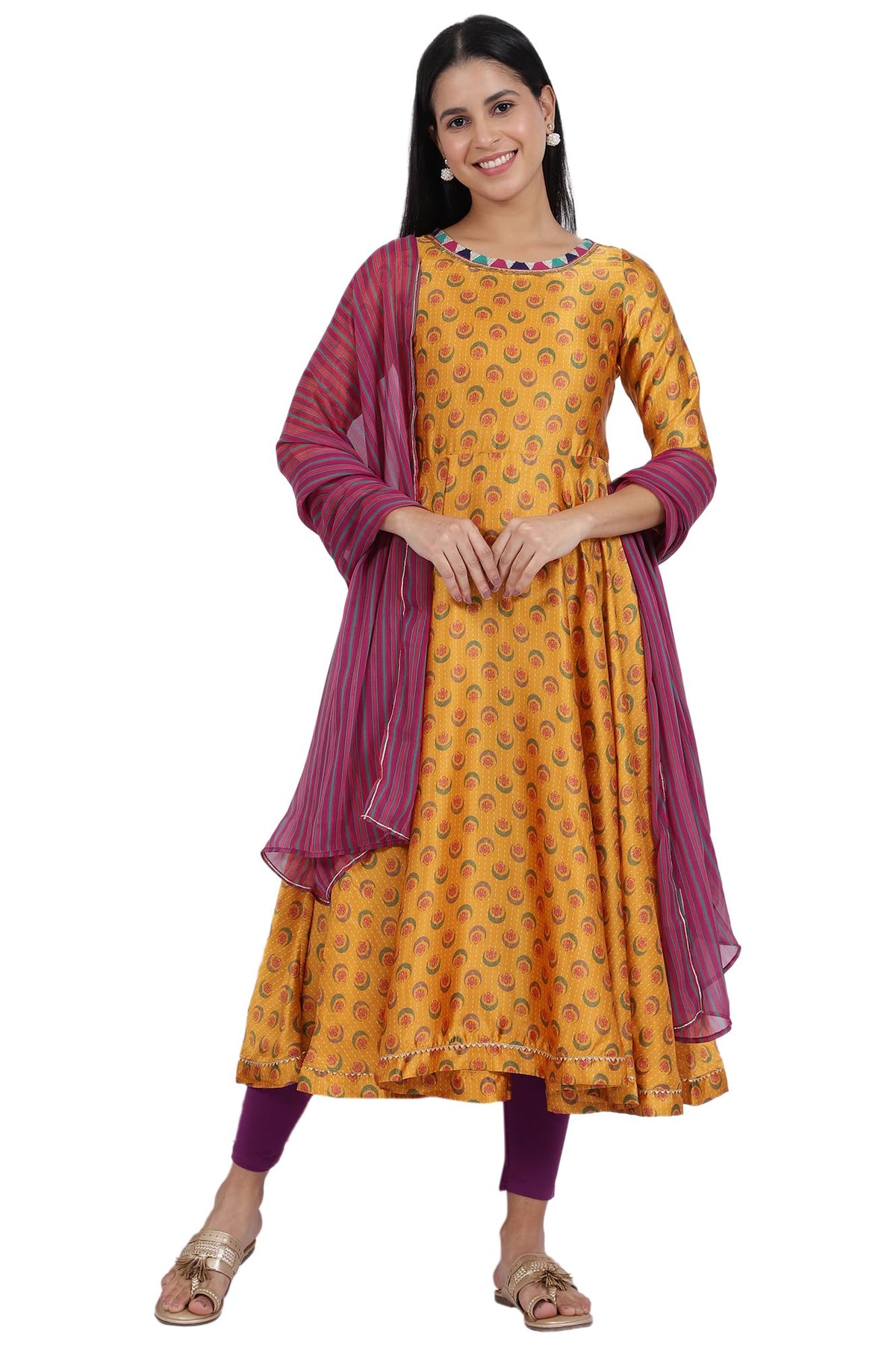 W For Woman WomenS Polyester Floral Kurta, Tight & Dupatta (23Auws19875-122304_Mustard