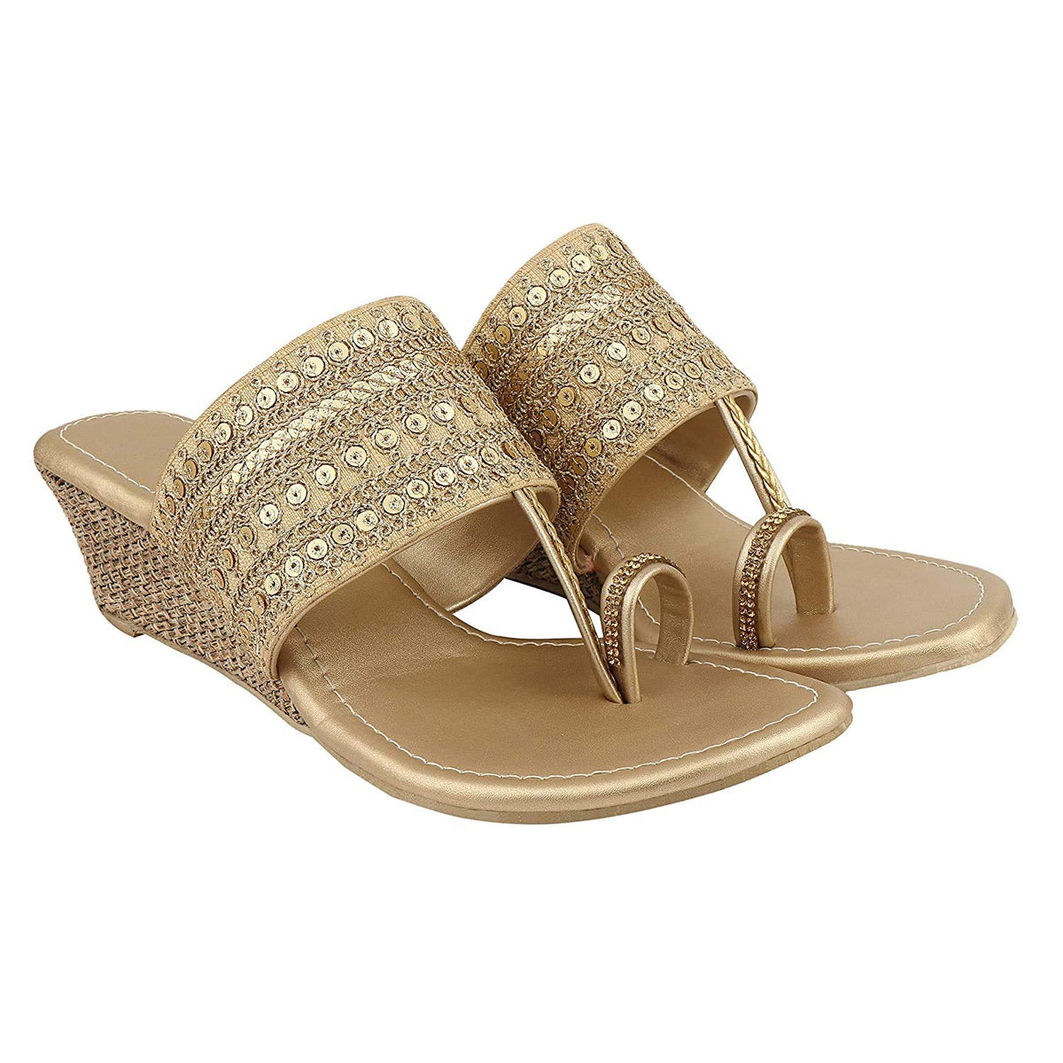 Shoetopia WomenS & GirlS Golden Embellished Wedge Sandals