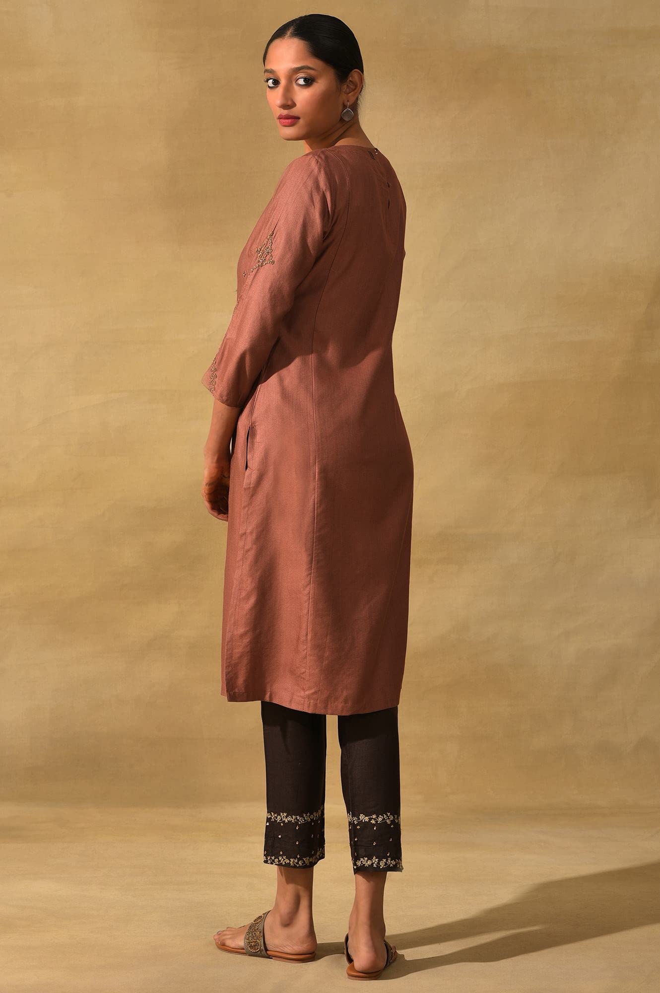 W for Woman Dusty Pink Silk Viscose Tussar Kurta