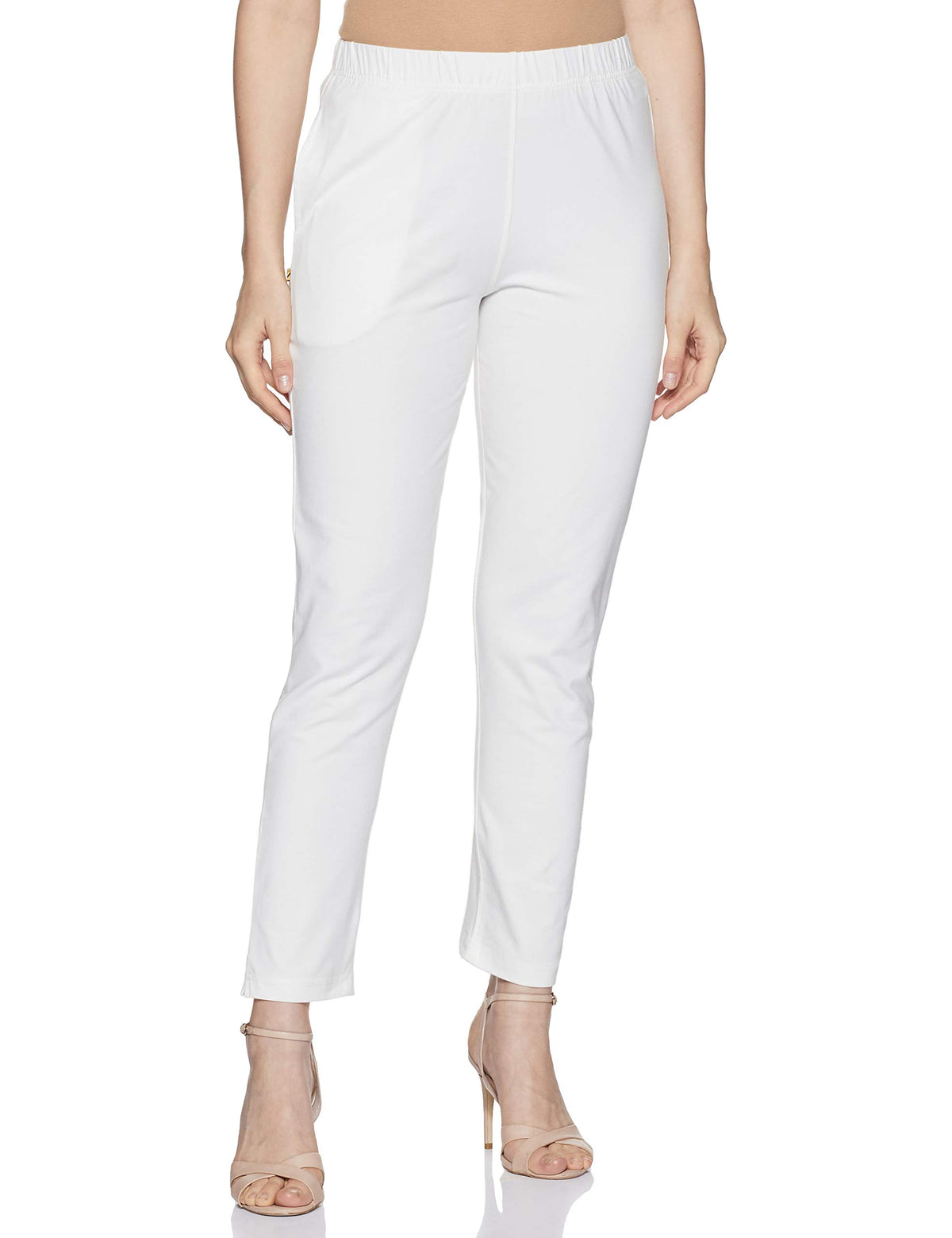 Aurelia Womens Single Pocket Solid Pants (Off White_Small)