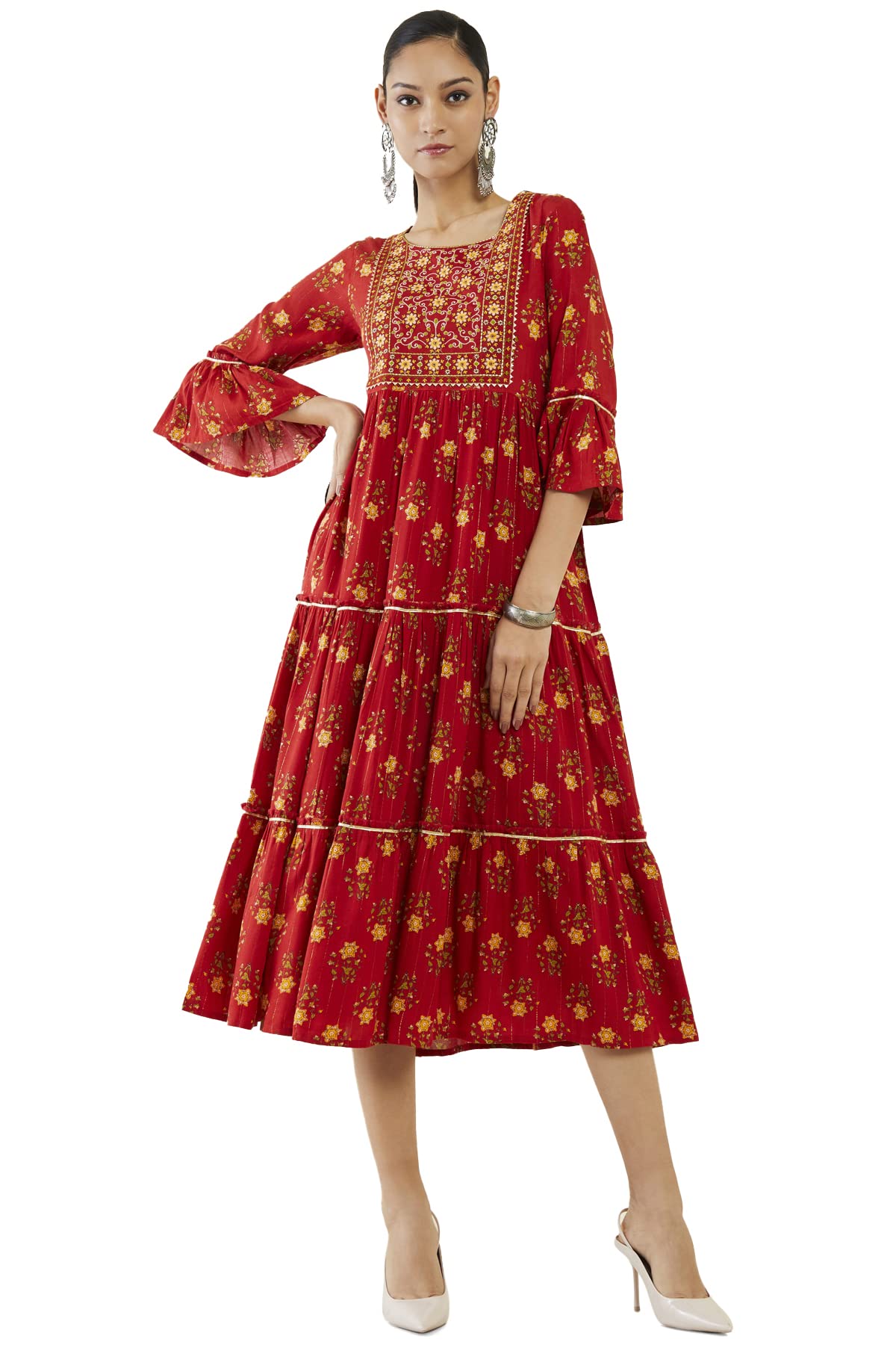 Soch Women Red Rayon Embroidery Kurta