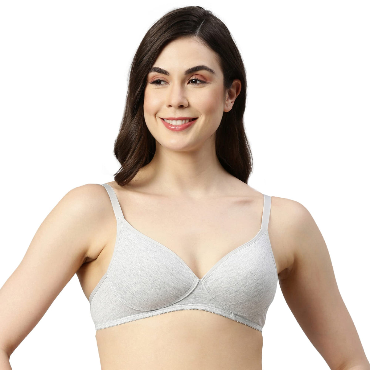 Enamor A039 Perfect Coverage Supima Cotton T-Shirt Bra- Padded Wirefree & Medium Coverage GREYMELANGE