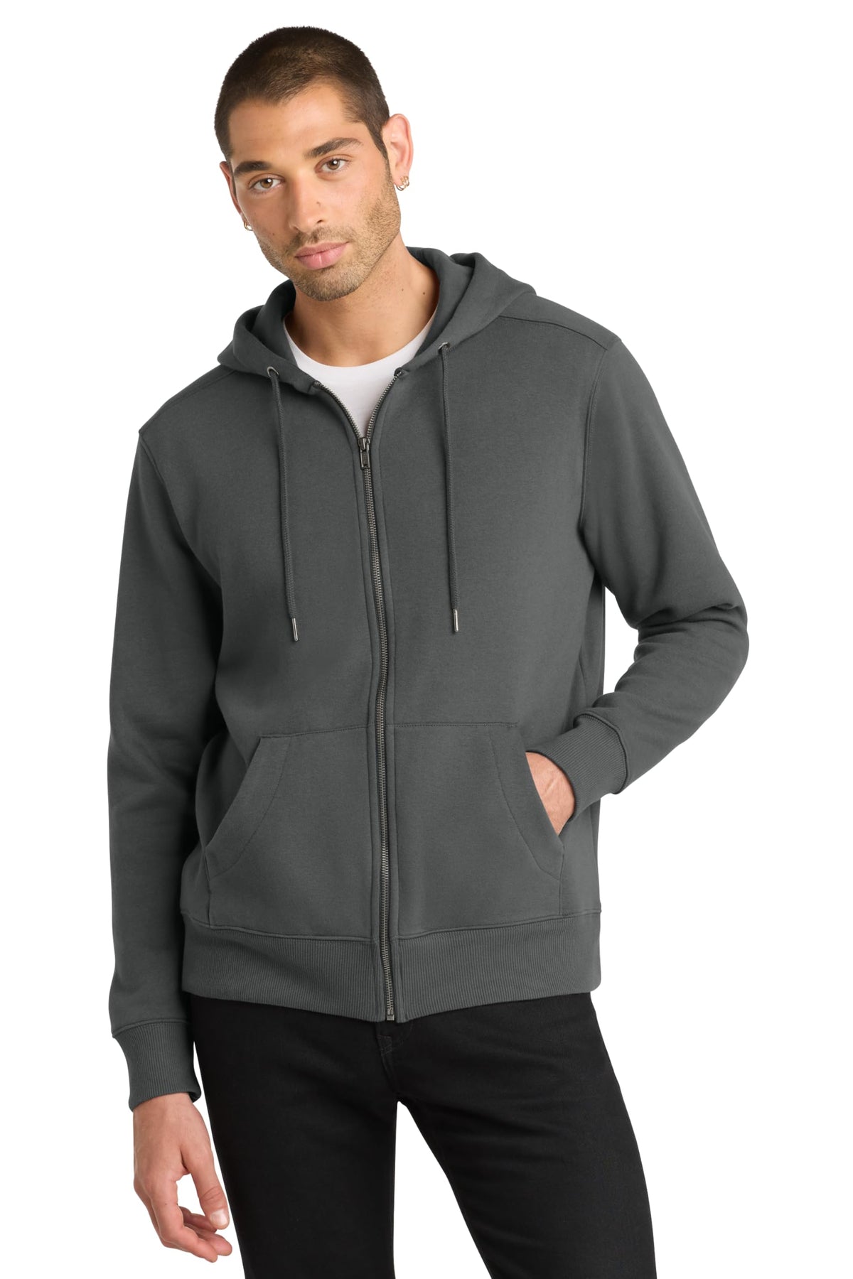 District Perfect Weight Fleece Full-Zip Hoodie - Stylish Casual Sweater for Men & Women, Regular Fit, Dense Thick Fabric, Charcoal, M