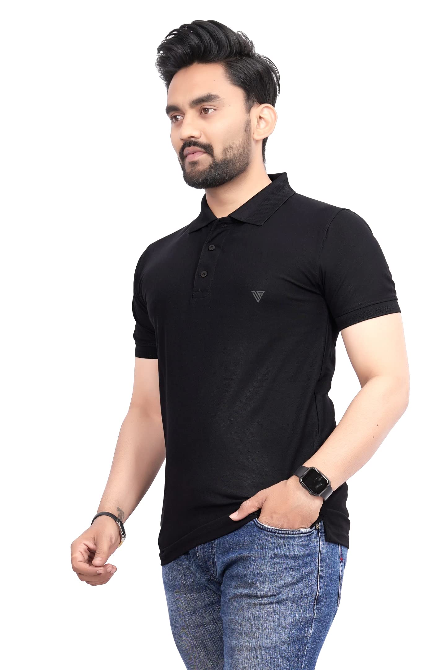 More & More MenS Solid Regular Fit Polo Black