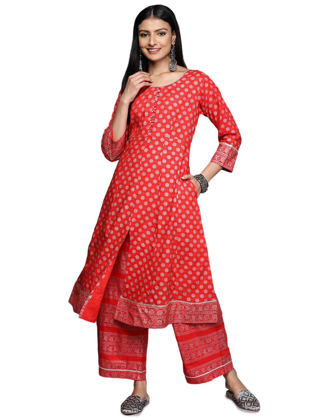 Libas WomenS Rayon Blend Printed Straight Kurtas (26241_Red
