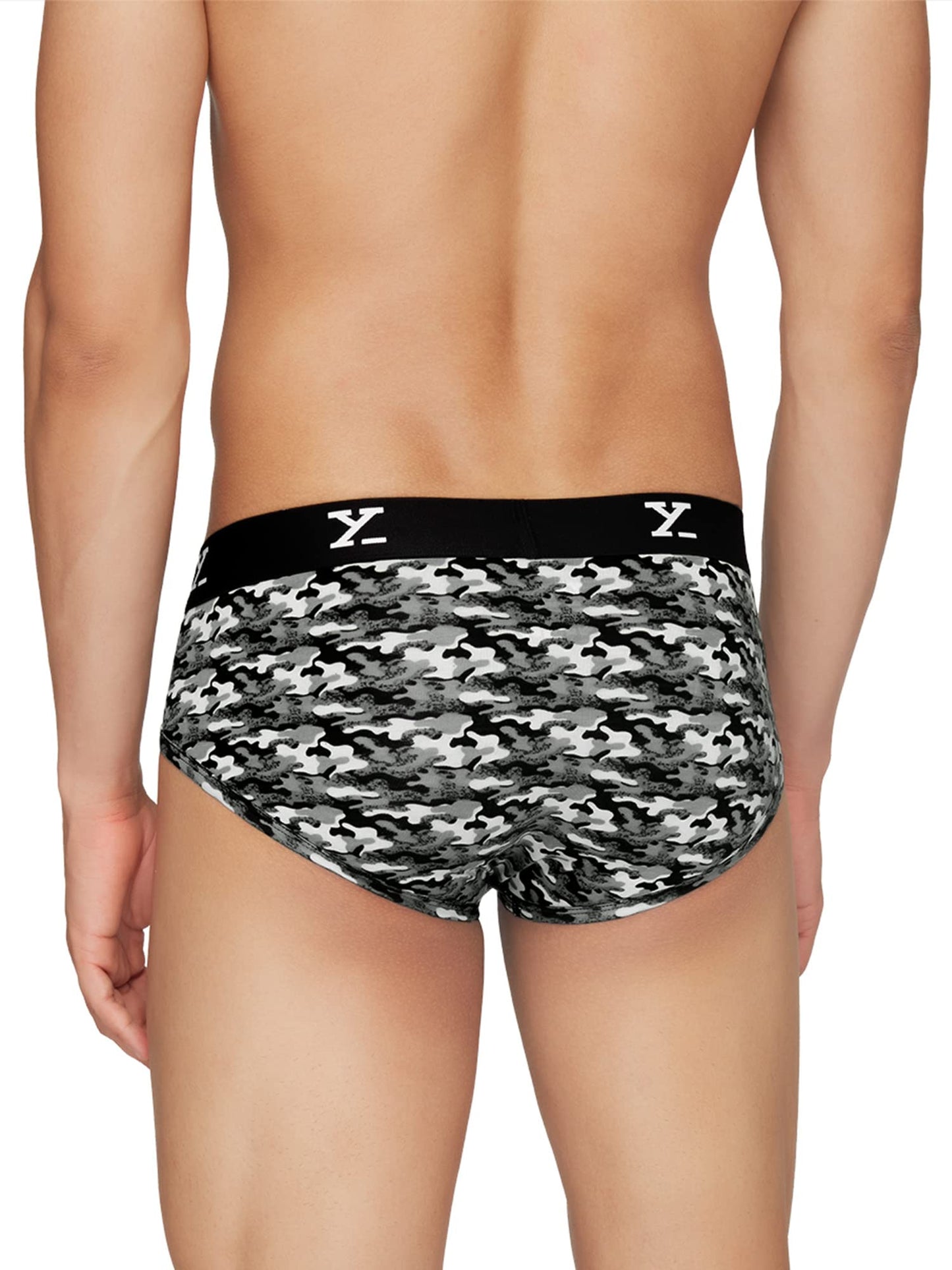 XYXX Mens Underwear Shuffle IntelliSoft Antimicrobial Micro Modal Brief Pack of 5 (Camo Monocrom;Lighting Bolt;Yoga Pet;Twiligh