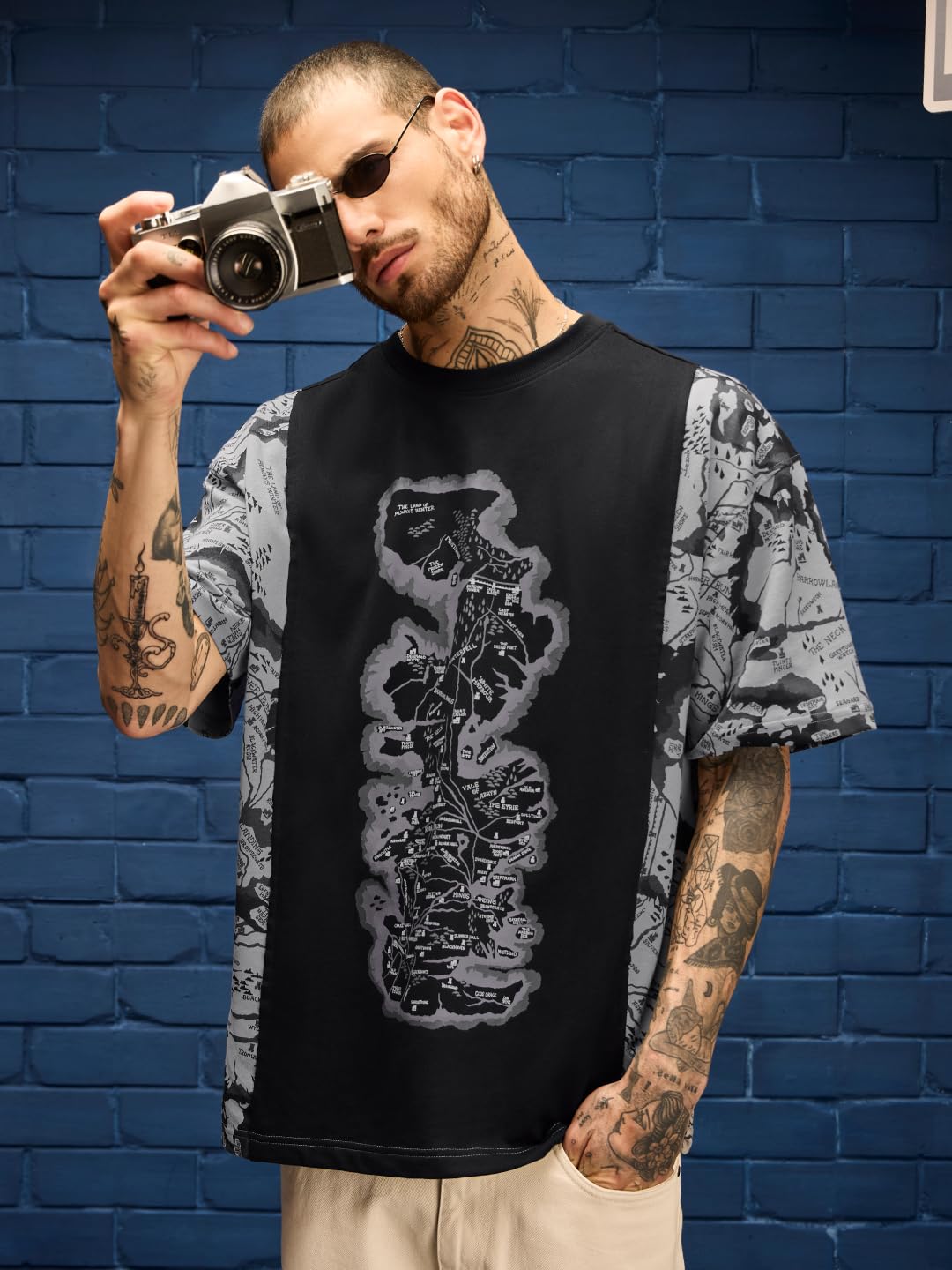 The Souled Store House of Dragon The Map Oversized T-Shirt for Men Boys Cotton Casual Half Sleeves Baggy Loose Fit Drop Shoulder