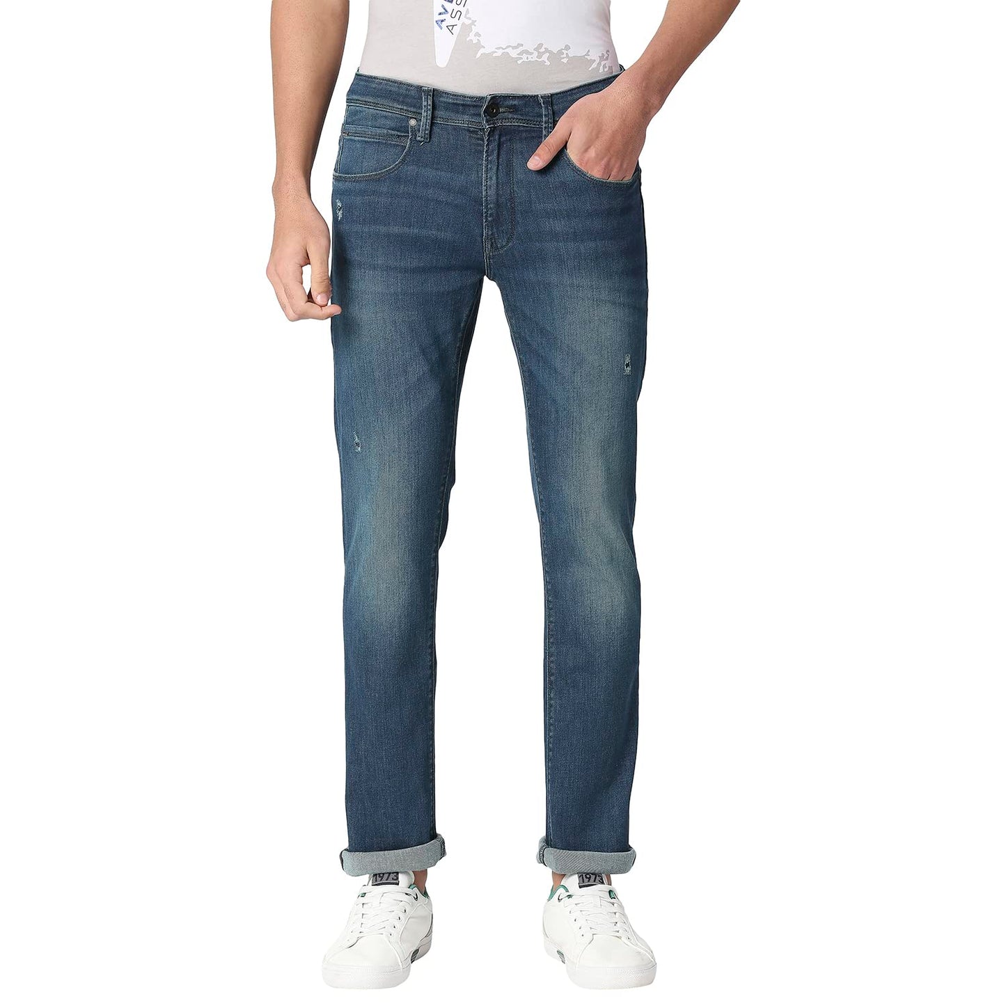 Pepe Jeans Mens Zedd Vapour Slim Fit Mid Waist Jeans, Green Worn,32