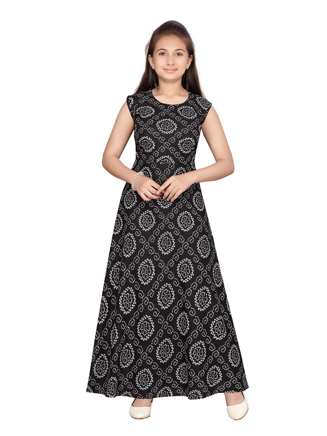 Aarika Girl's Cotton A-Line Maxi Dress (DMD-815_Black_34)