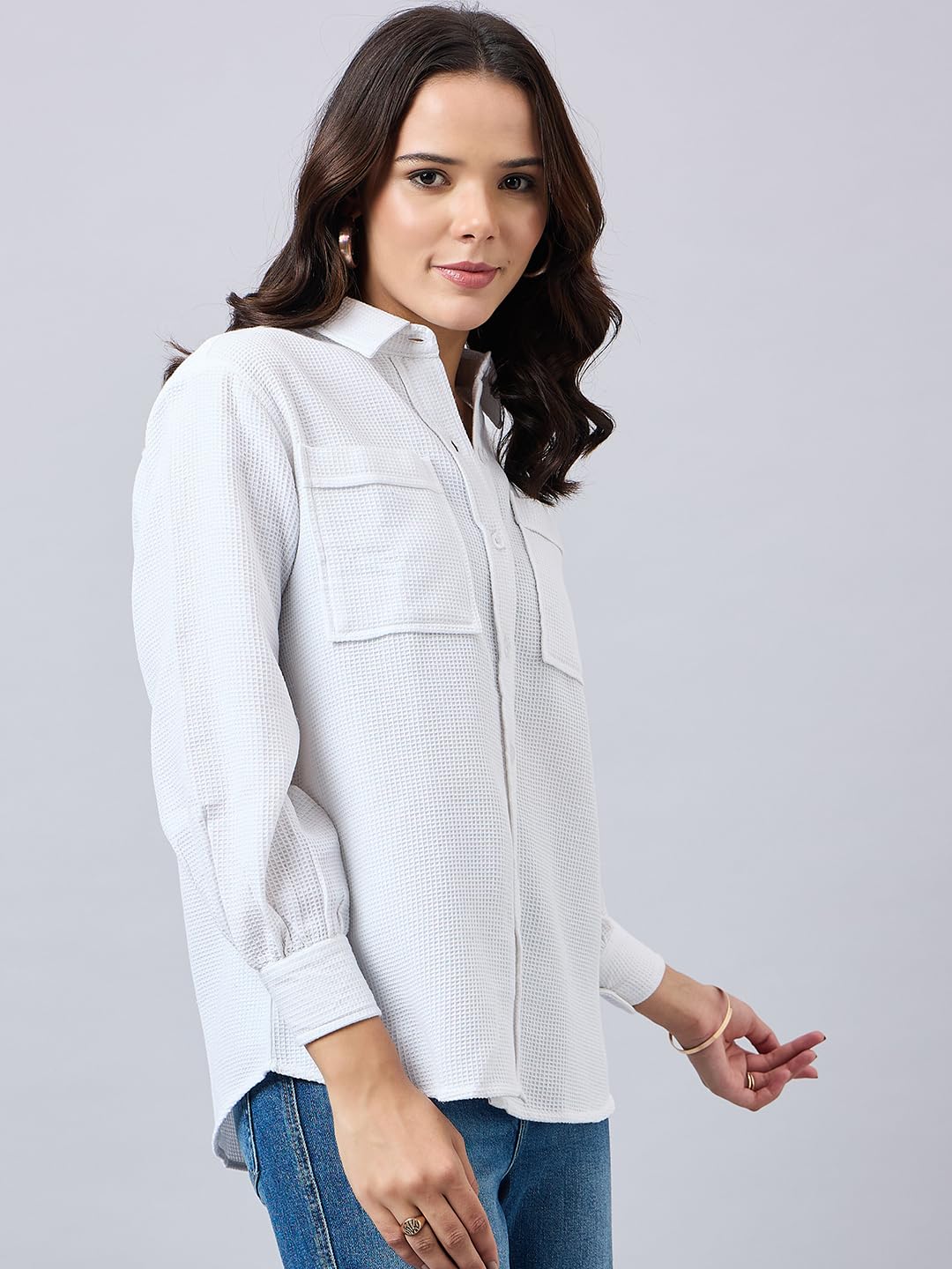 Style Quotient Women Solid Self Design Cotton Oversize Shirt