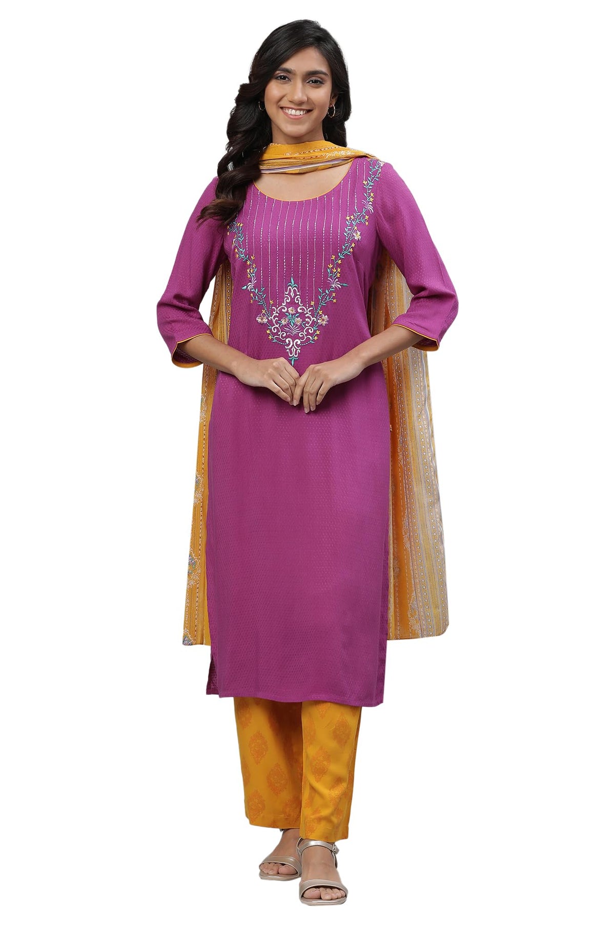 Aurelia Embroidered Purple Polka Dot Kurta Dupatta Bottomwear