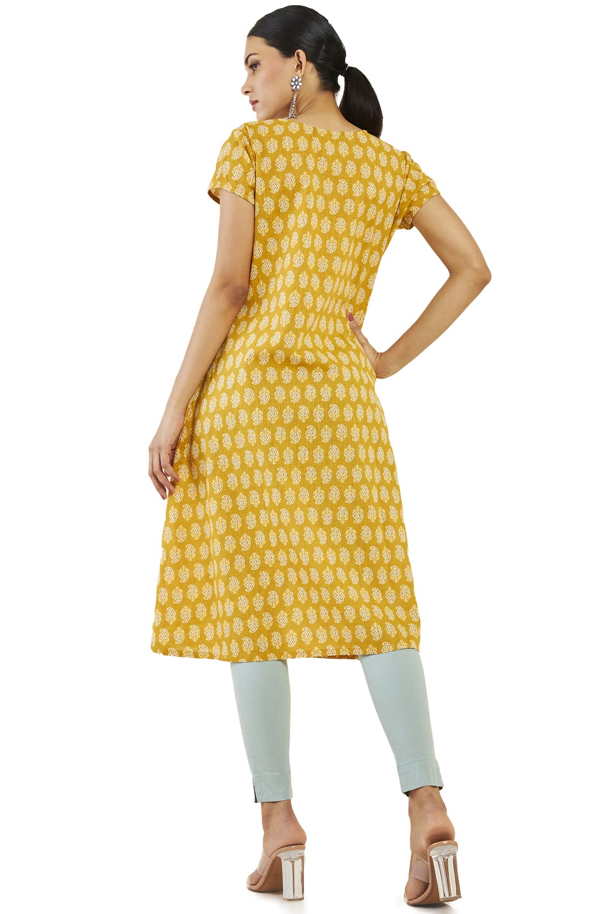 Soch Women Yellow Cotton Blend Printed Kurta