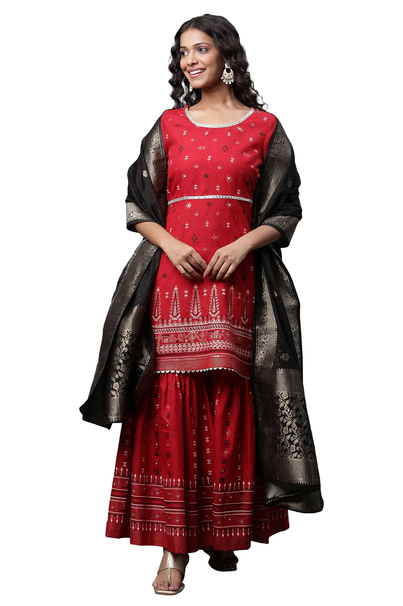 Aurelia Women'S Marron Polyester Flared Solid Kurta, Sharara, Dupatta Suit Set_23Aud14566-507665_L