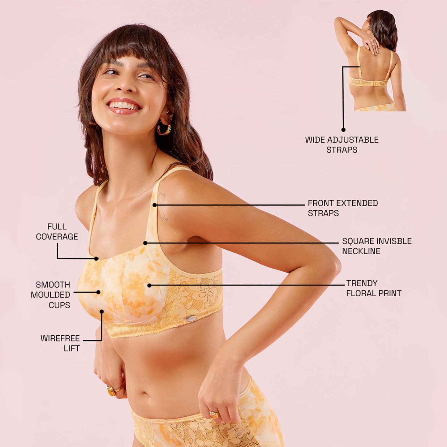 Enamor Womens Nylon Blend Wire Free Casual Padded Bra (F151_Golden Haze