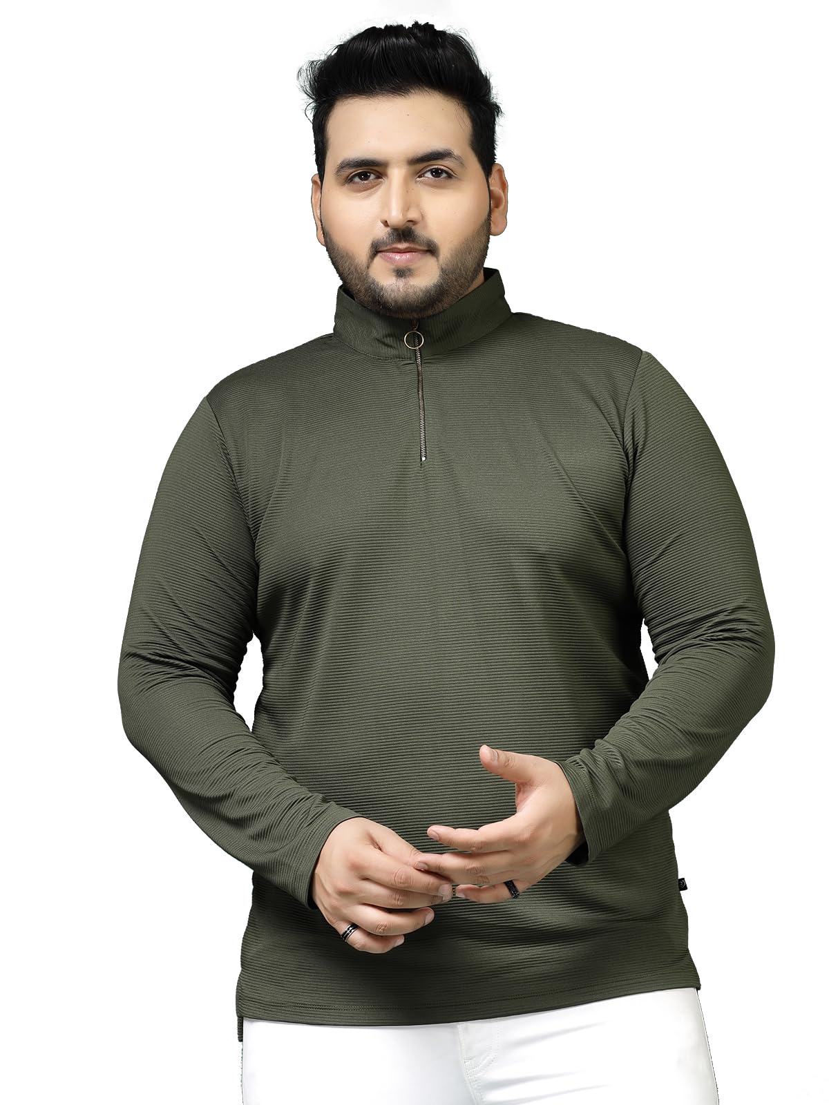 Rigo Polyester Plus Size T-Shirt for Men | High Neck, Slim Fit T-Shirt for Men | Solid Casual Plus Size T-Shirts Army Green