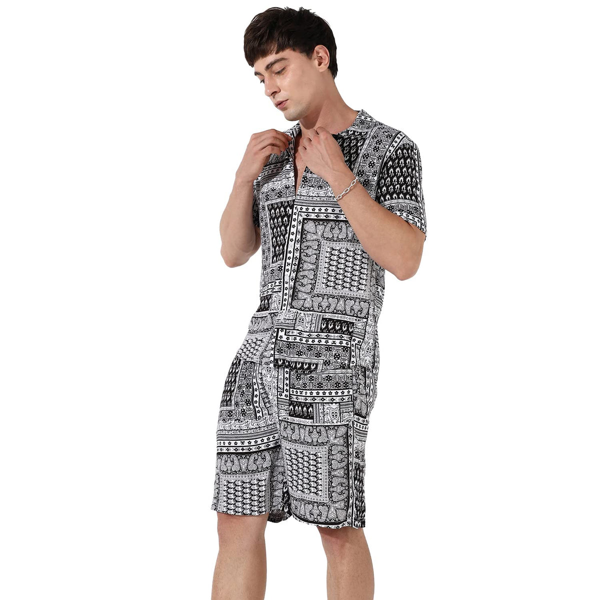 Campus Sutra MenS Multicolour Bohemian Print Co-Ord Set For Casual Wear | Cotton Rayon Fabric | Clothing Set Crafted With Comfo