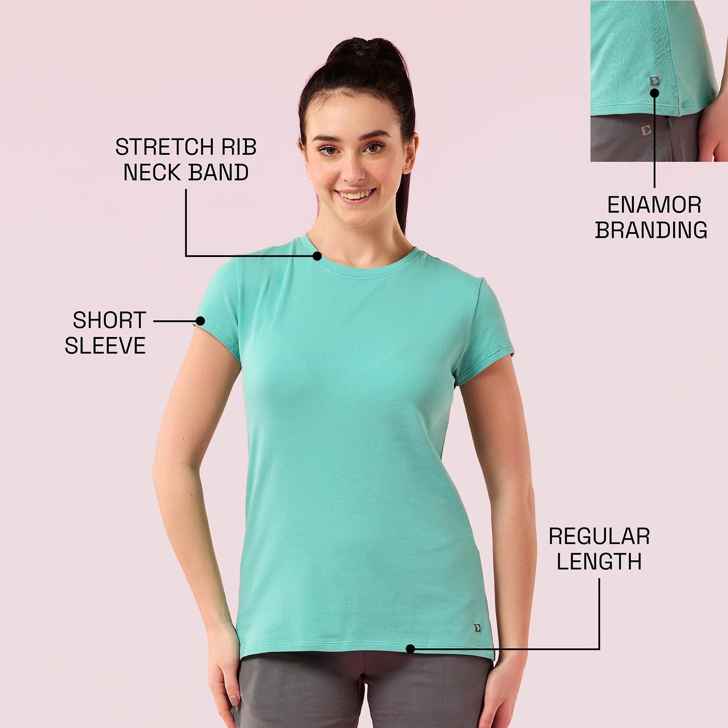 Enamor Womens Solid Slim Fit T-Shirt (E047_Pool Blue