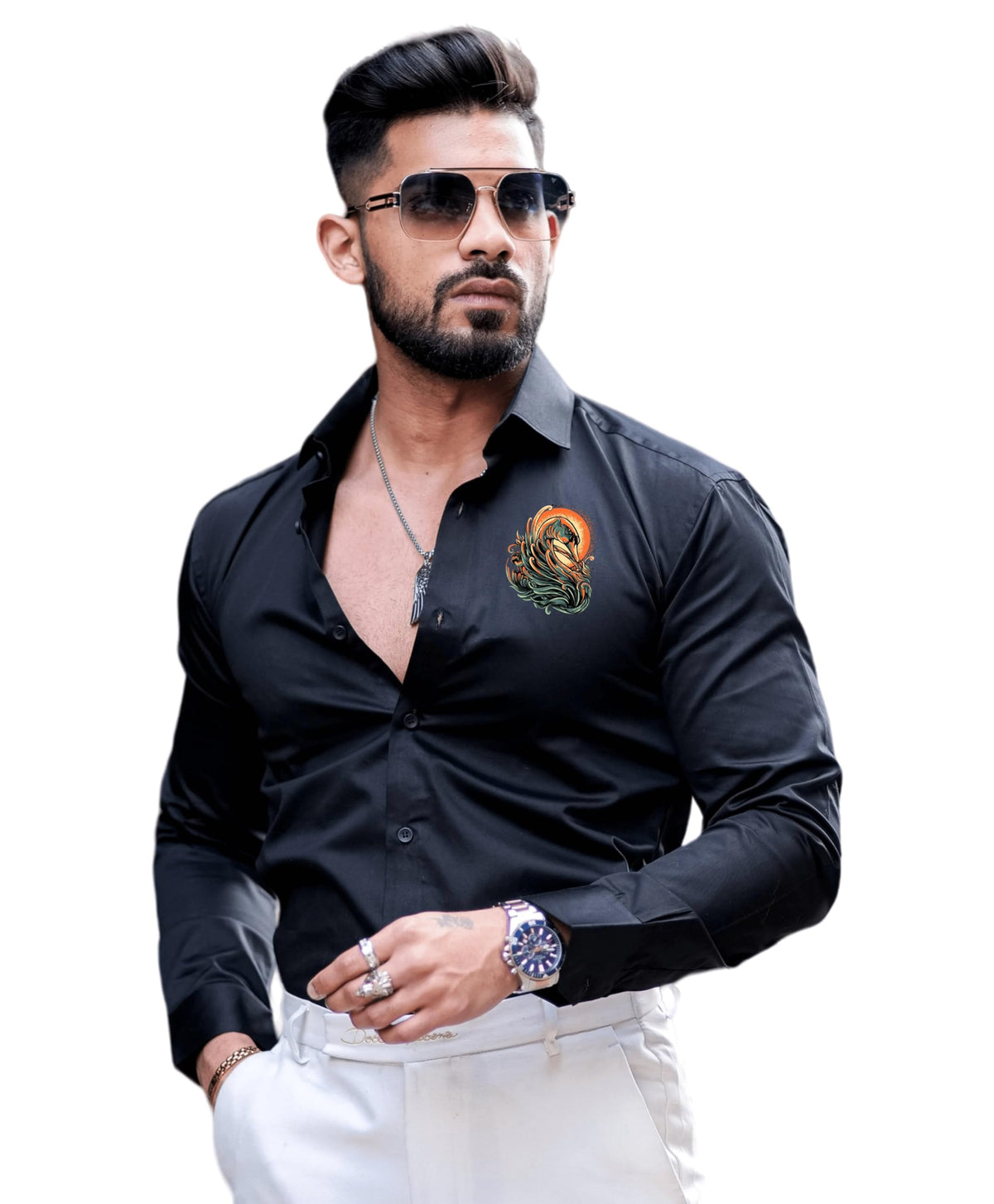 Indoprimo MenS Stylish Solid Satin Casual Shirt For Men Full Sleeve - Bird Black