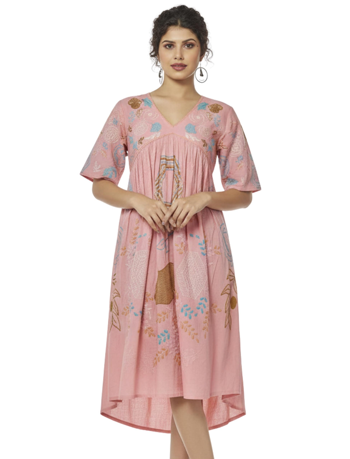 Kesudi WomenS Pure Cotton Heavy Embroidery Pink Tunic