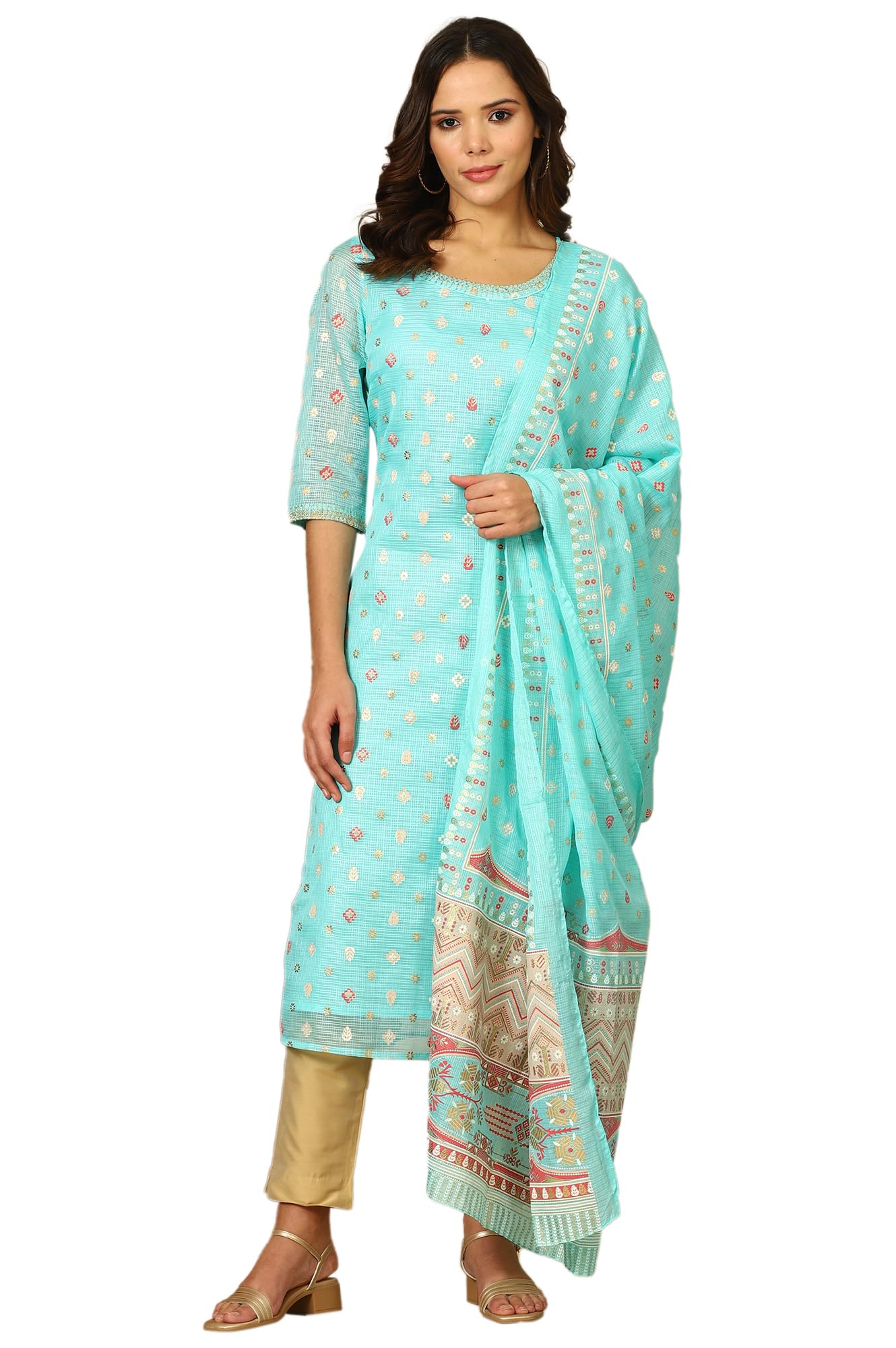 Aurelia Women'S Polyester Sky Blue Abstract Printed Kota Dupatta (Size: Free Size)-24Aua80002-506815