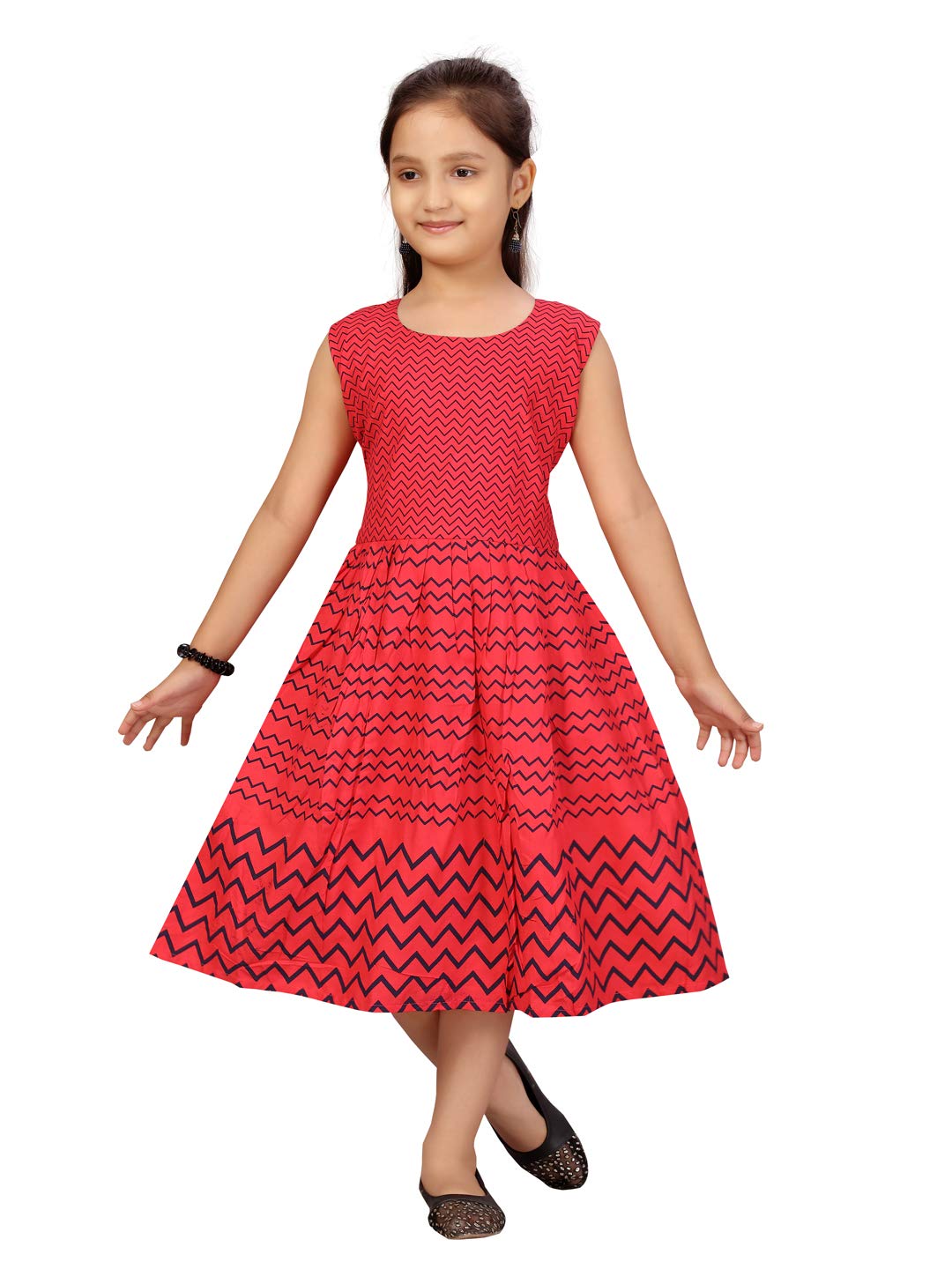 Aarika GirlS Cotton A-Line Knee-Length Dress (Md-Dl-1002_Gajri_30)