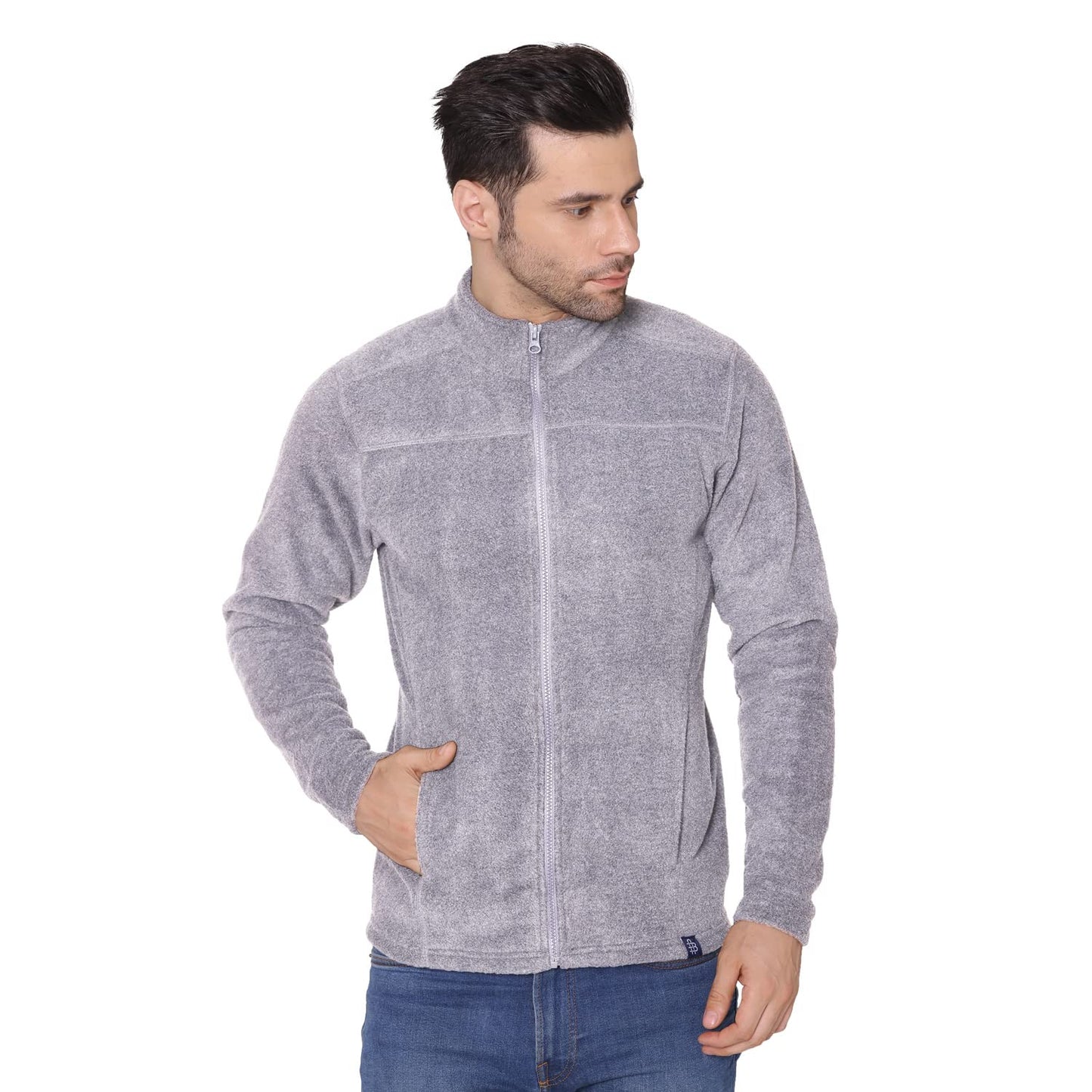 Bongio Mens Full Sleeves Polar Jacket - Light Grey