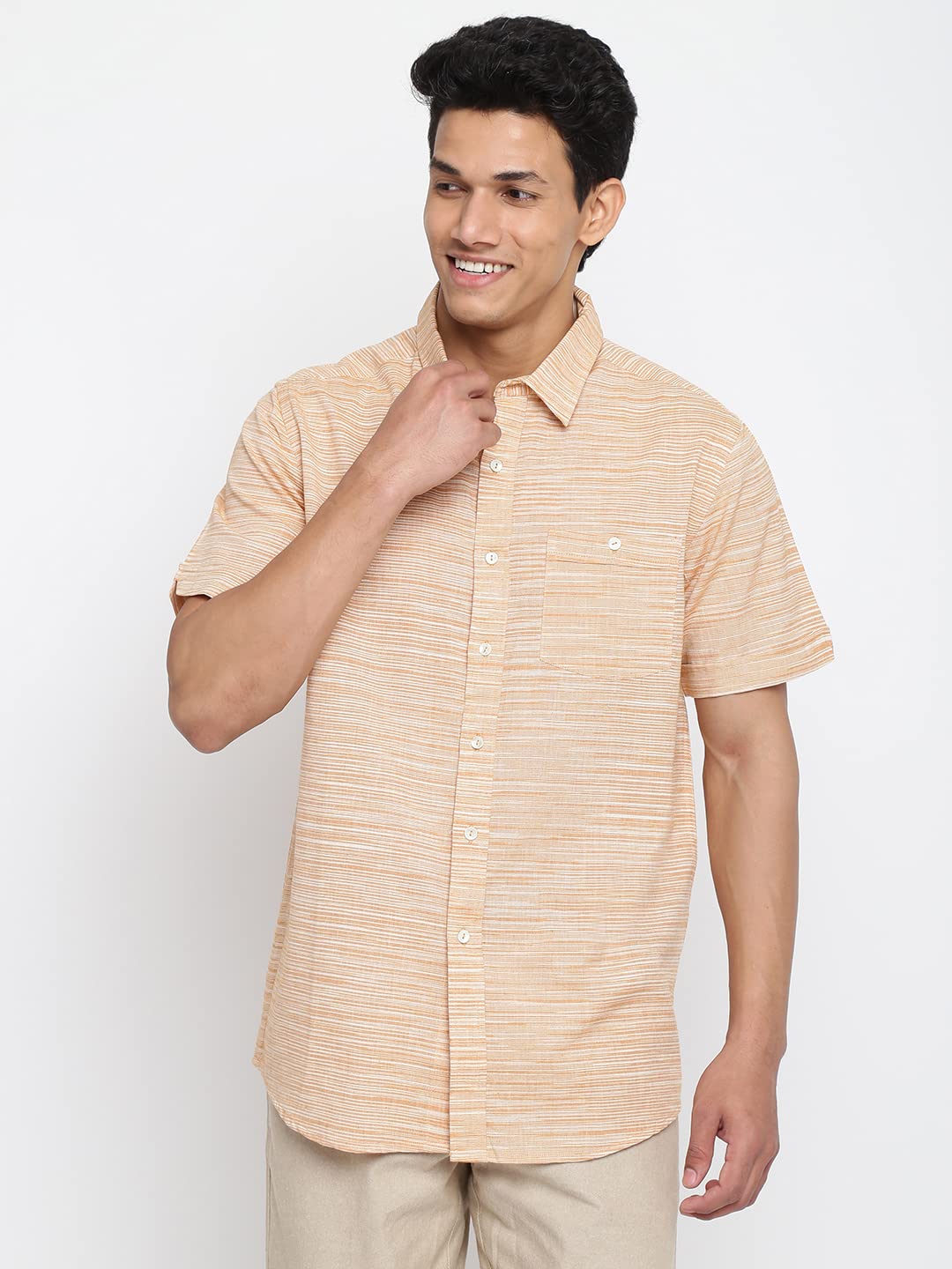 Fabindia Men Cotton Woven Shirt Beige_S