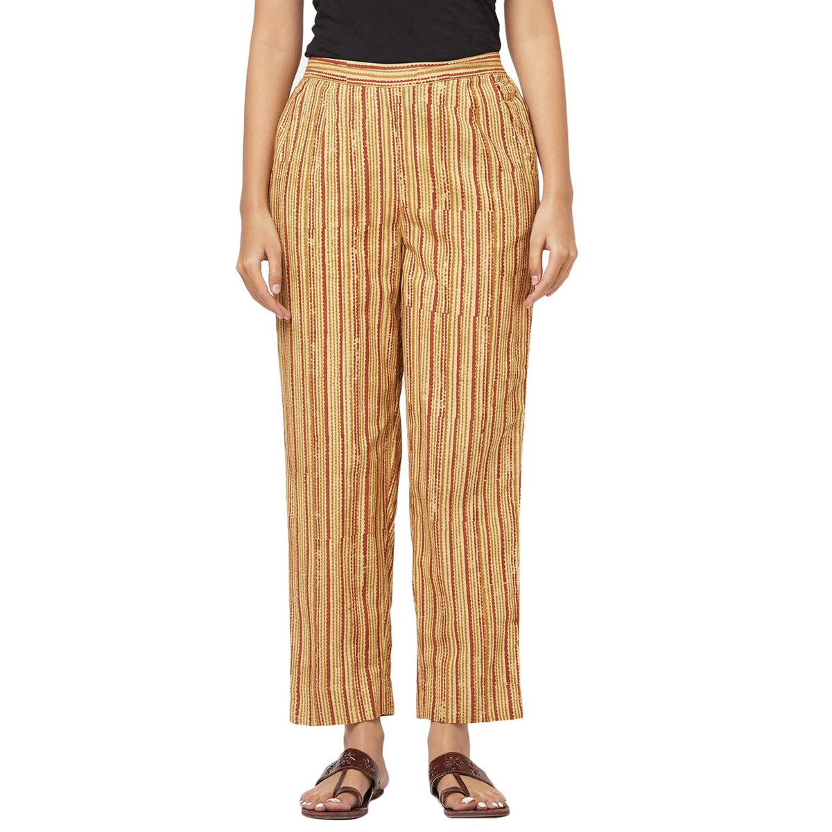 Fabindia Women Kalamkari Casual Pant Cotton_M Mustard