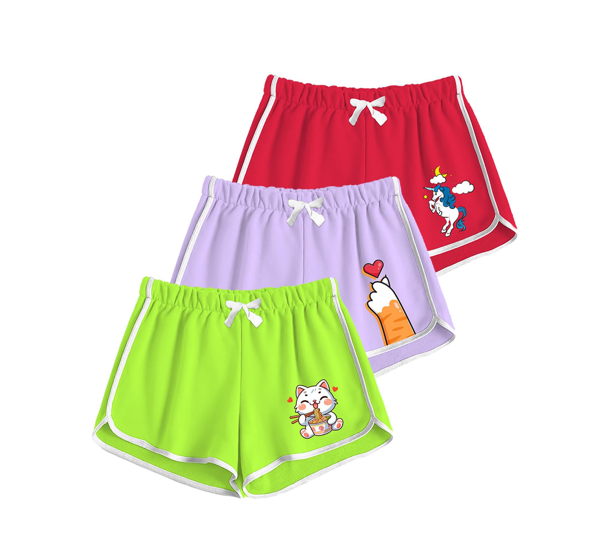 Kyda Kids Girls 100% Cotton Printed Regular Fit Shorts - Multicolor (Pack Of 3)