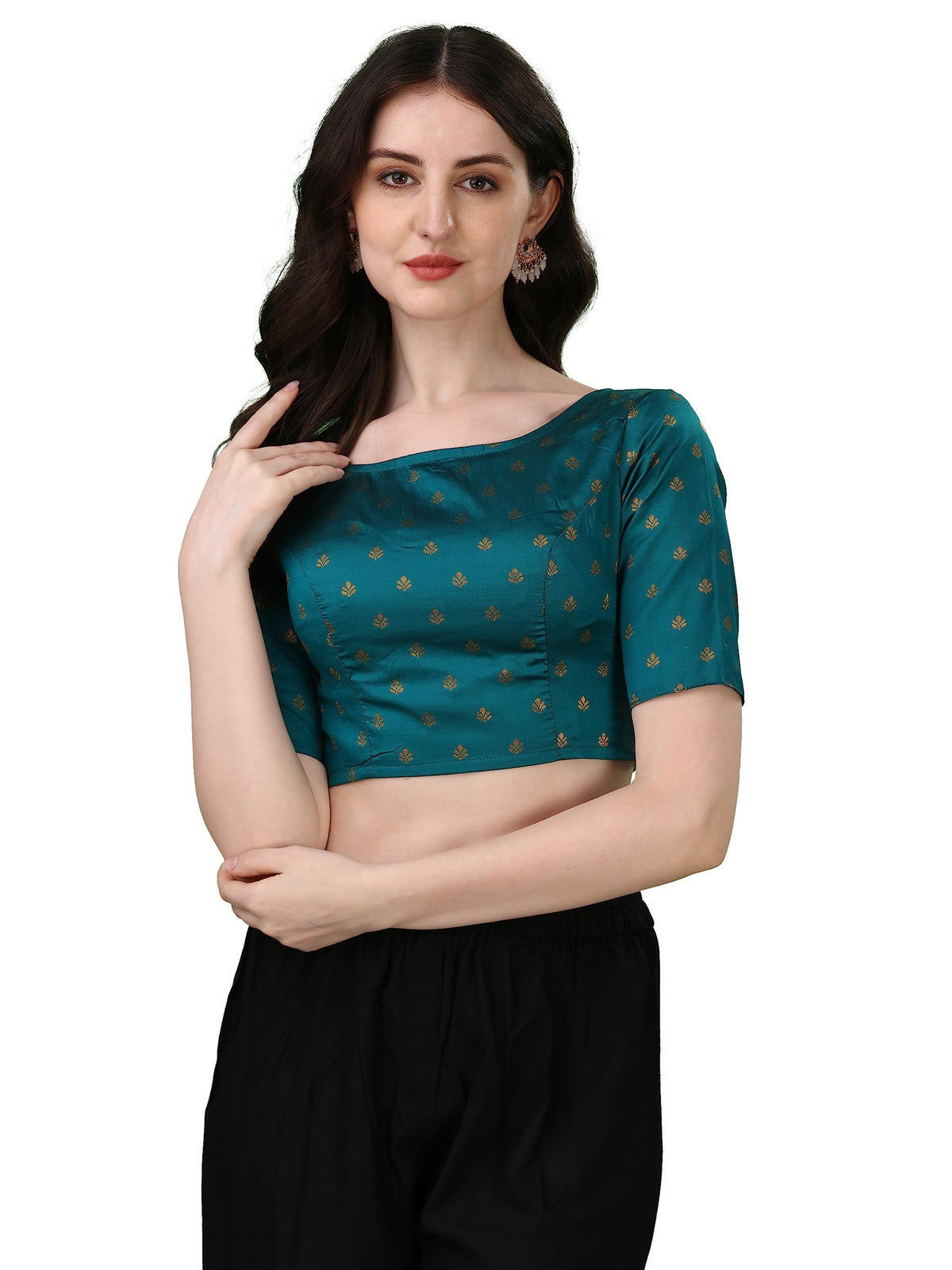 Oomph! Readymade Blouse For Women, Brocade, Blue, Boat Neck