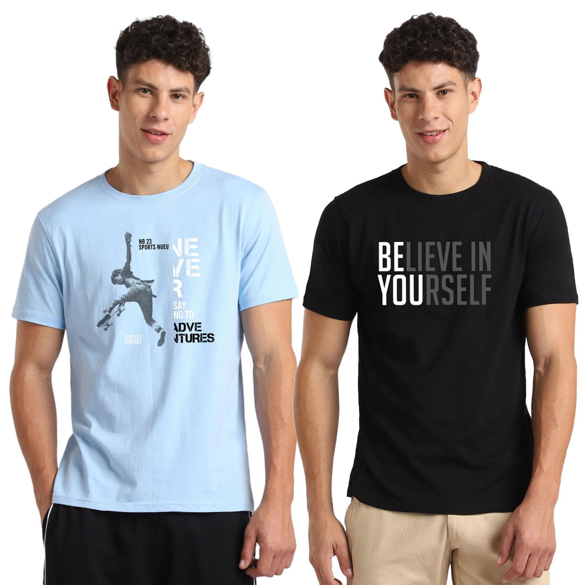 Nobero MenS Graphic Printed Regular Fit Cotton T-Shirt Combo (Pack Of 2)
