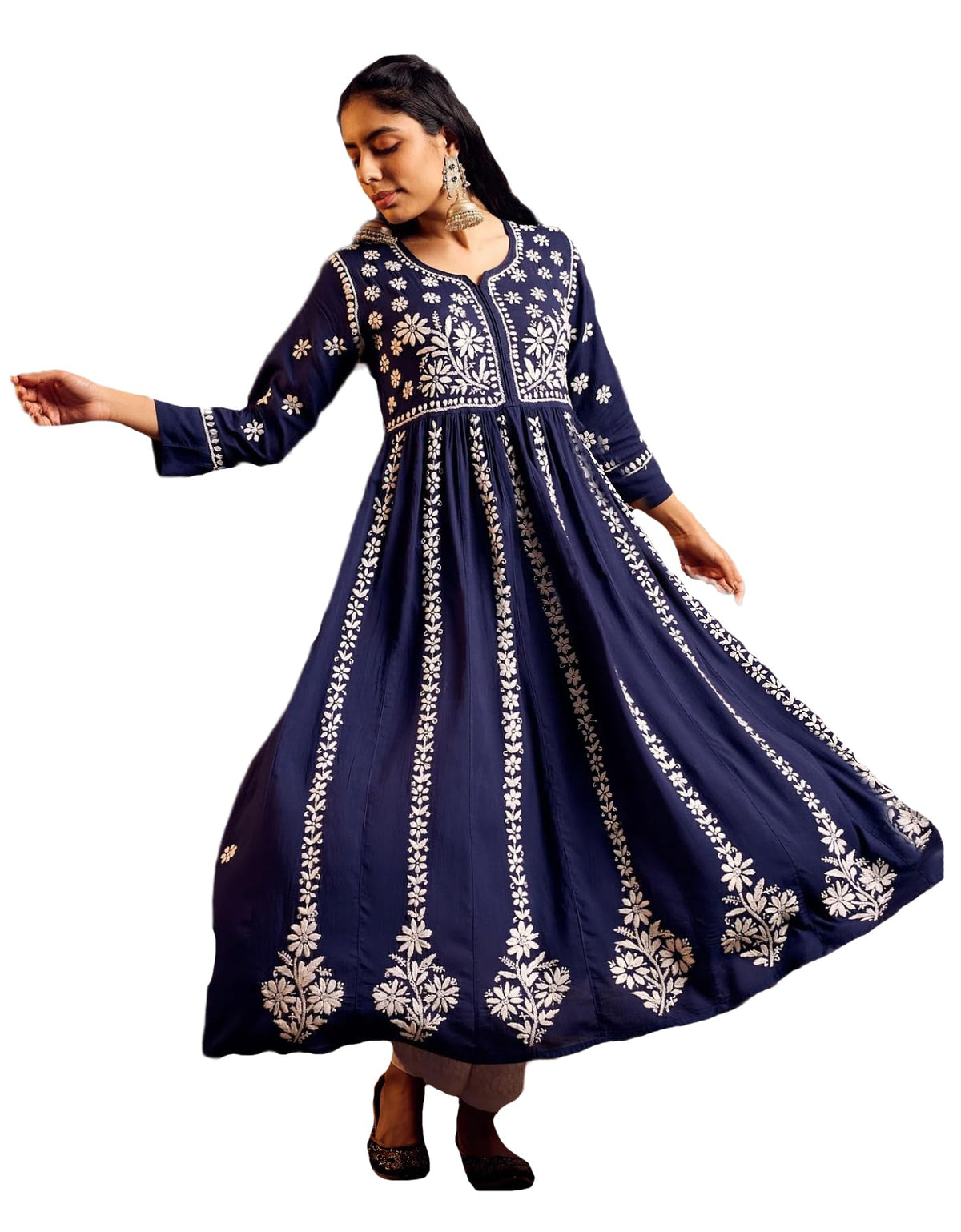 GoSriKi Womens Rayon Blend Chikankari Embroidered Anarkali Kurta