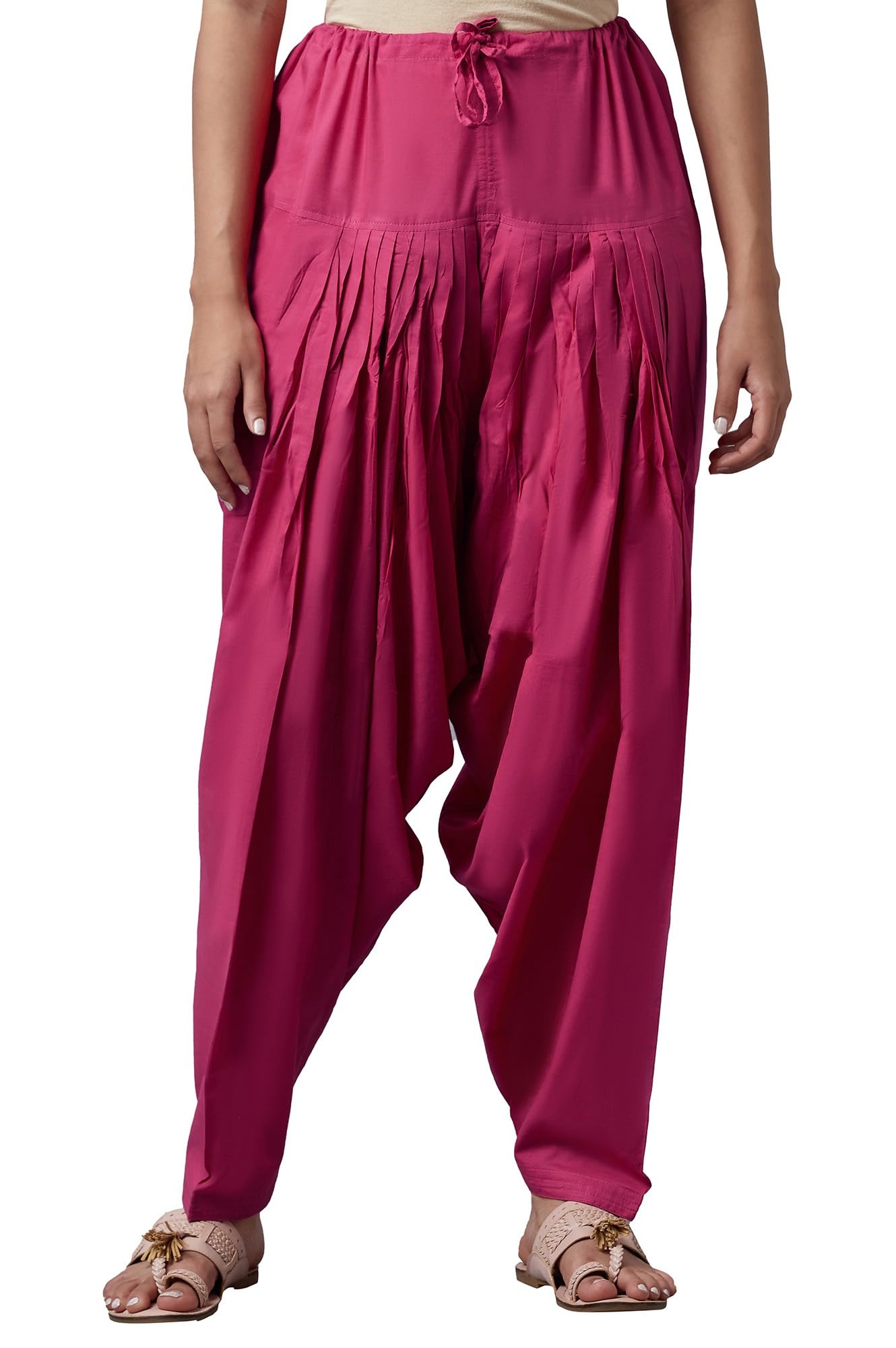 Aurelia Women'S High Rise Cotton Loose Patiala Pant (Crk60025-00355_Pink), Free Size