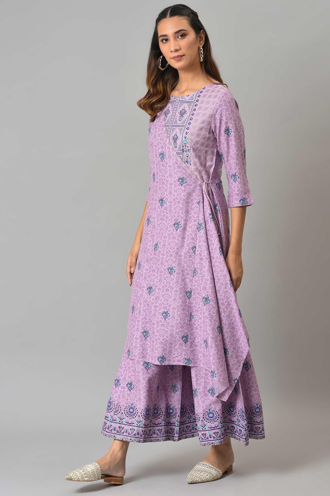 W for Woman Purple Printed Angrakha Jumpsuit
